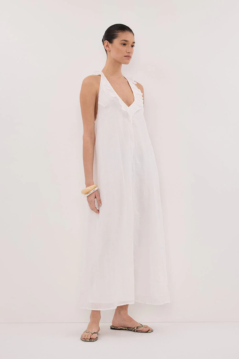 HAZEL WHITE RAMIE SLEEVELESS MIDI DRESS - Image 3