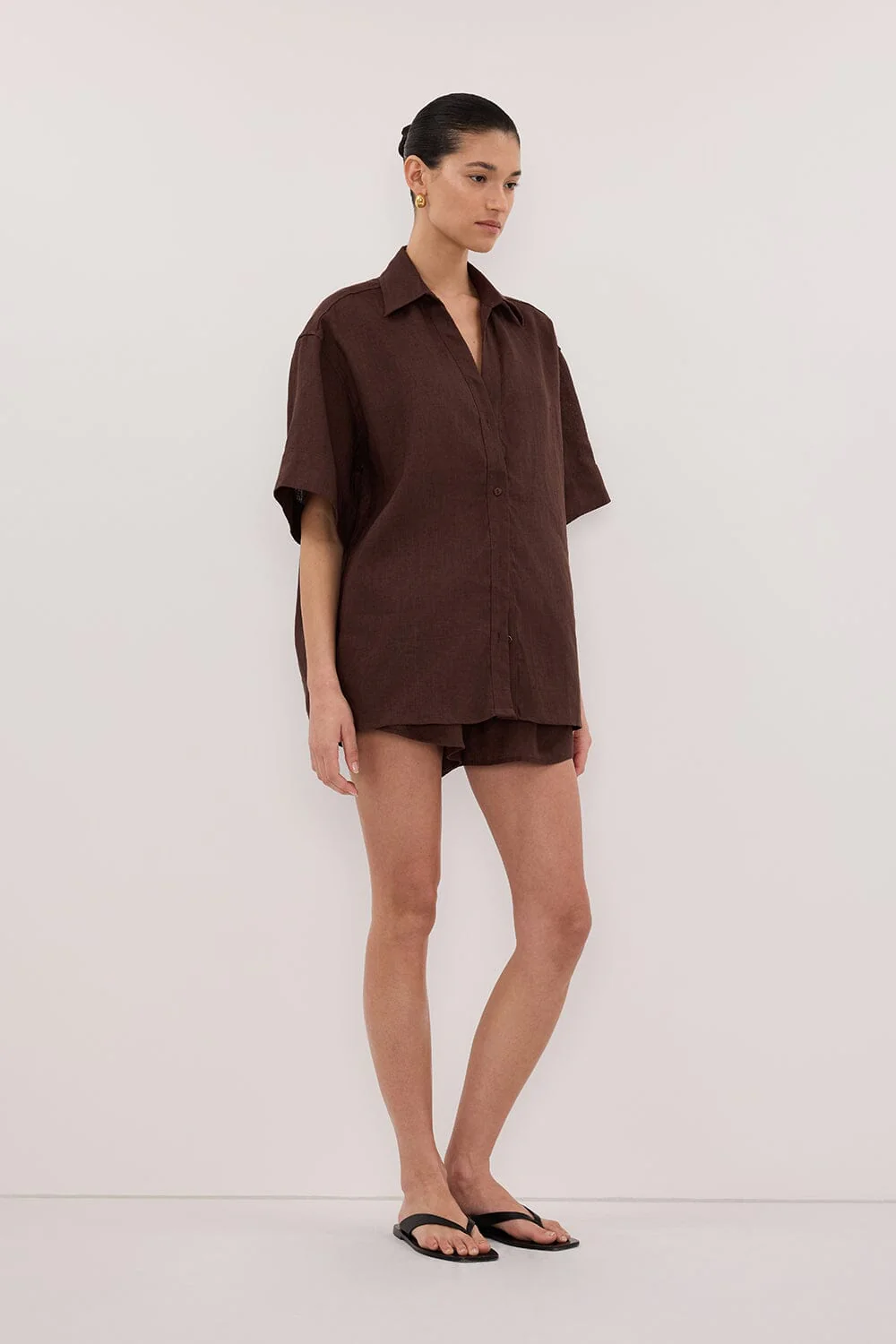 HELENA COCOA OVERSIZED LINEN SHIRT - Image 3