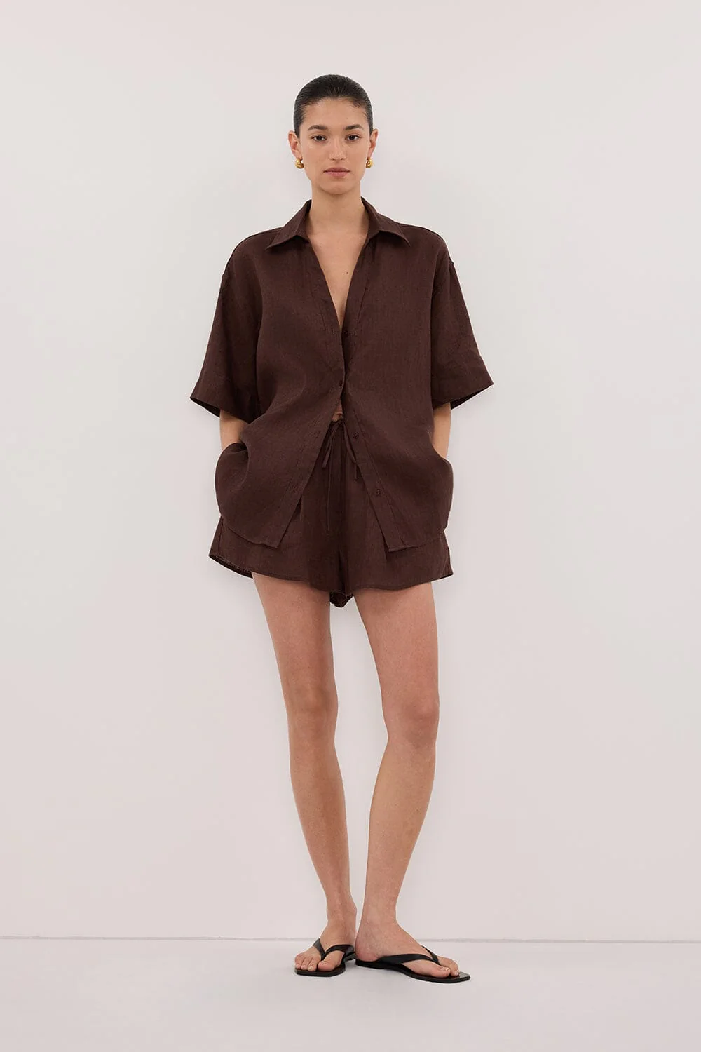 HELENA COCOA LINEN SHORT - Image 2