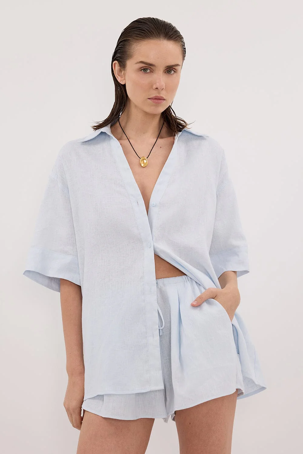 HELENA CORNFLOWER LINEN SHORT - Image 2