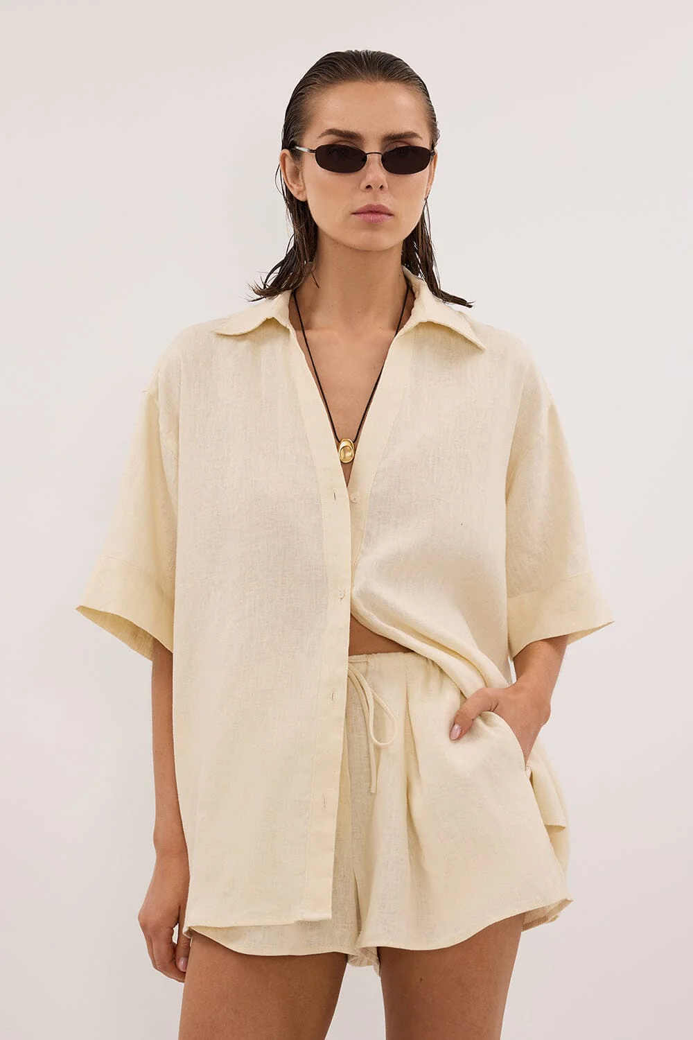 HELENA STRAW OVERSIZED LINEN SHIRT - Image 2