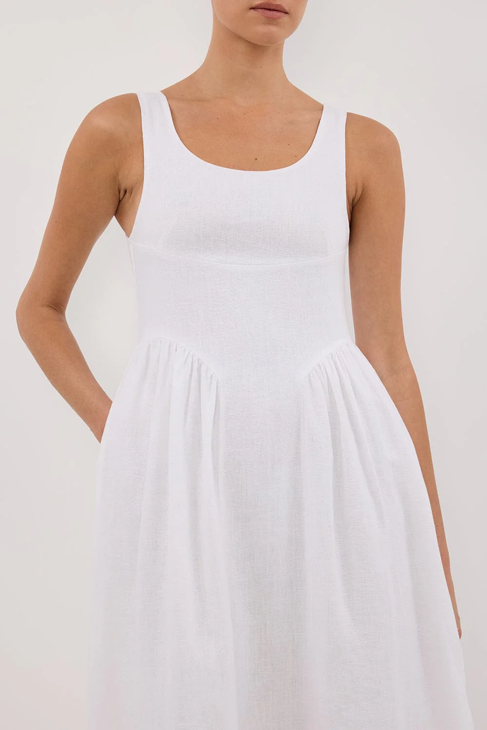 IBIZA WHITE LINEN MIDI DRESS - Image 5