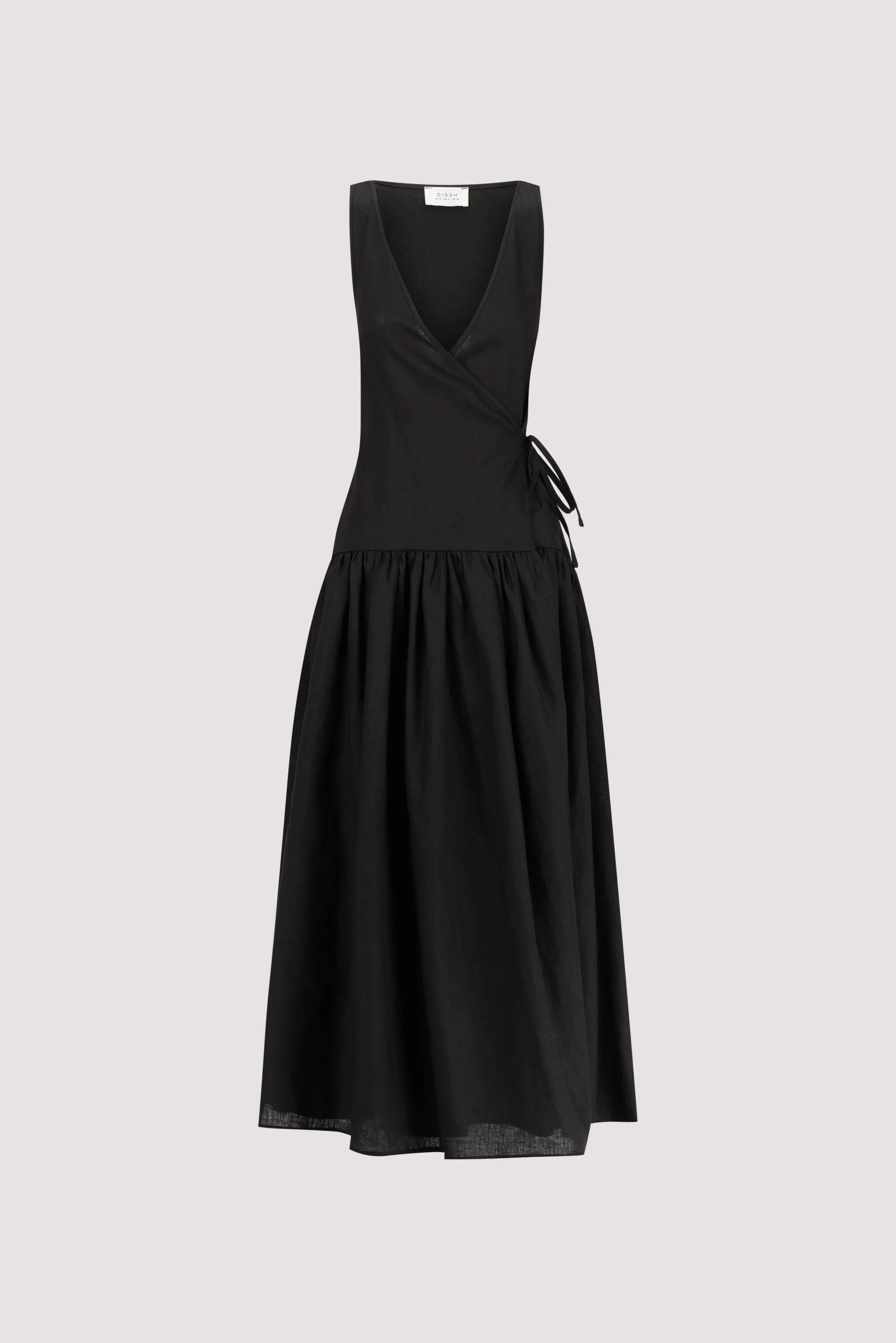 ILIO BLACK SLEEVELESS LINEN WRAP MIDI DRESS - Image 8