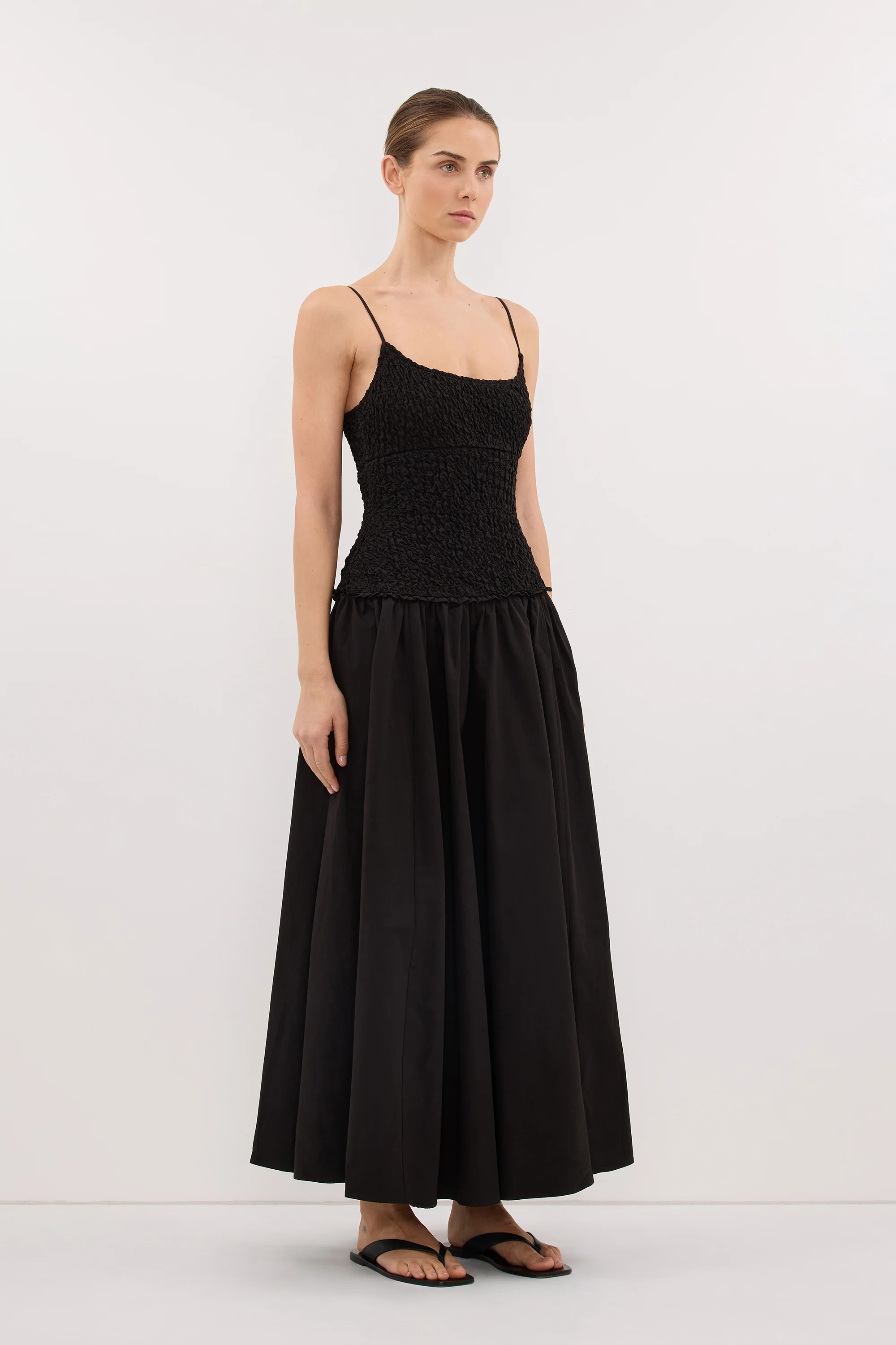 IZAIAH BLACK COTTON MIDI DRESS - Image 3