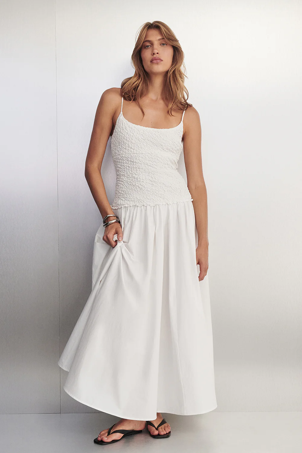IZAIAH WHITE COTTON MIDI DRESS