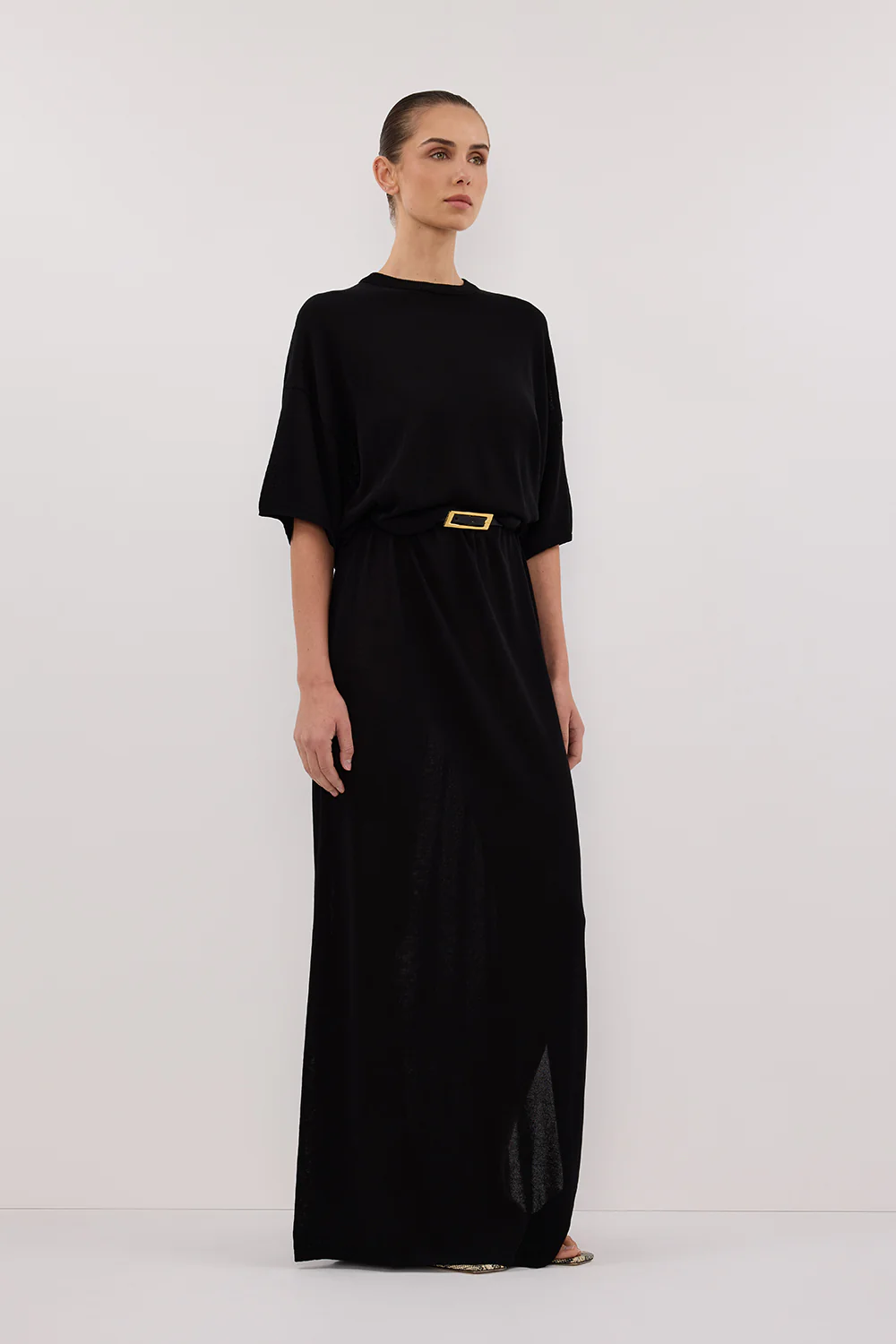 JACKI BLACK OVERSIZED SLEEVED KNIT MAXI DRESS - Image 3