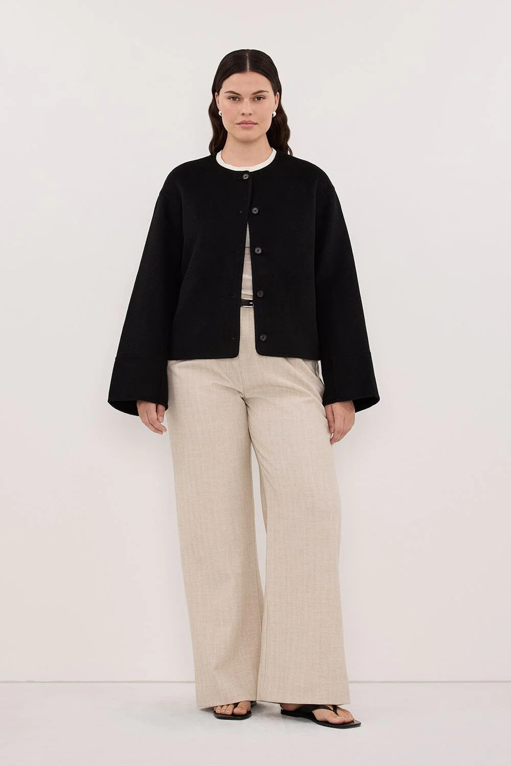 JACLYN BLACK CROPPED WOOL BLEND COAT - Image 6