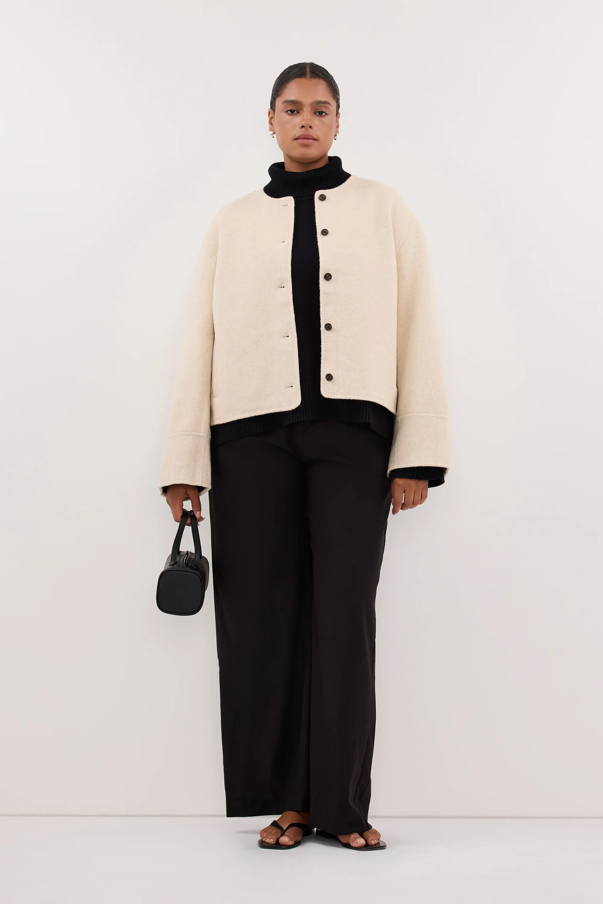 JACLYN IVORY MARLE CROPPED WOOL BLEND COAT - Image 6