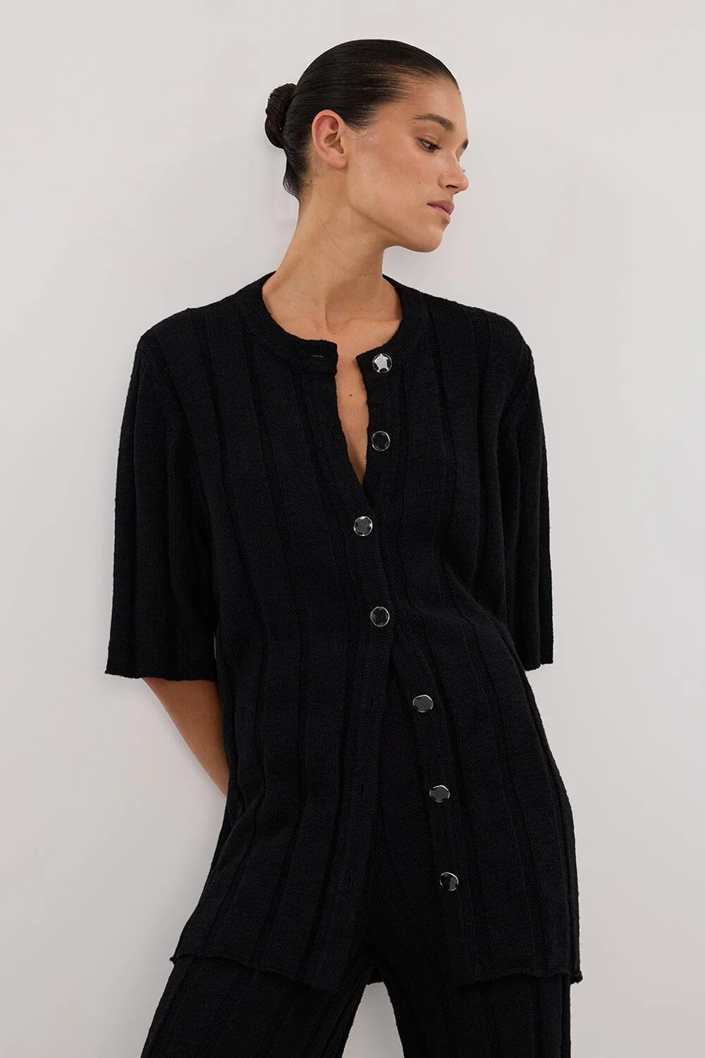 JAZZ BLACK BUTTON KNIT SHIRT - Image 2
