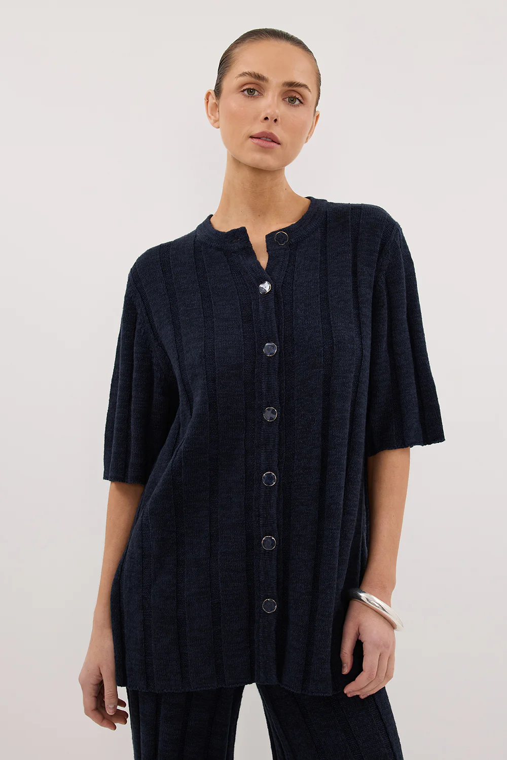 JAZZ INDIGO BUTTON KNIT SHIRT - Image 2