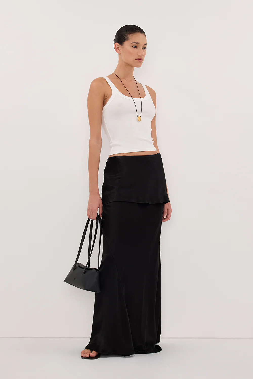JELENA BLACK SATIN OVERLAY MAXI SKIRT - Image 3