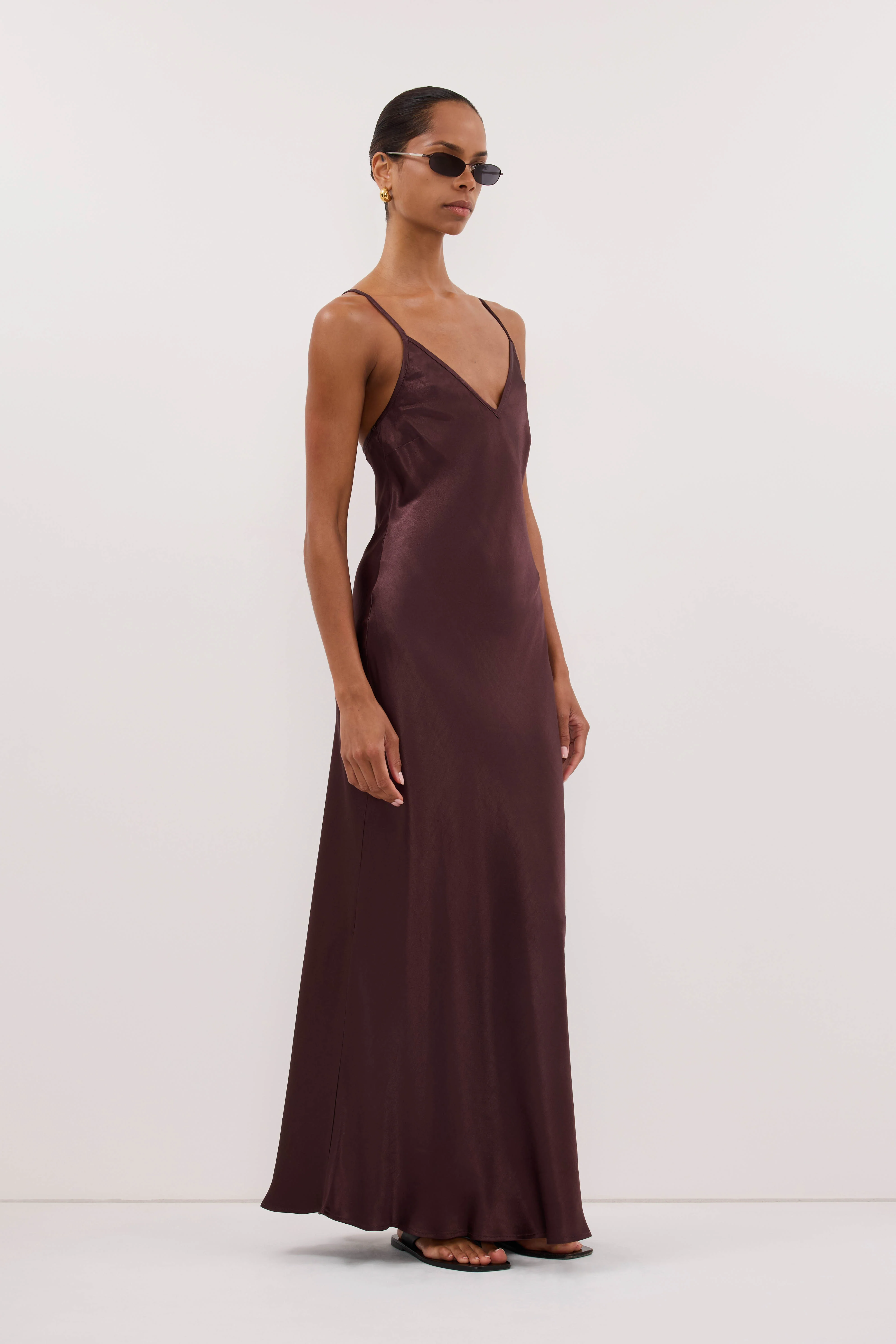 JOEY PLUM CHOC SATIN MAXI DRESS - Image 3