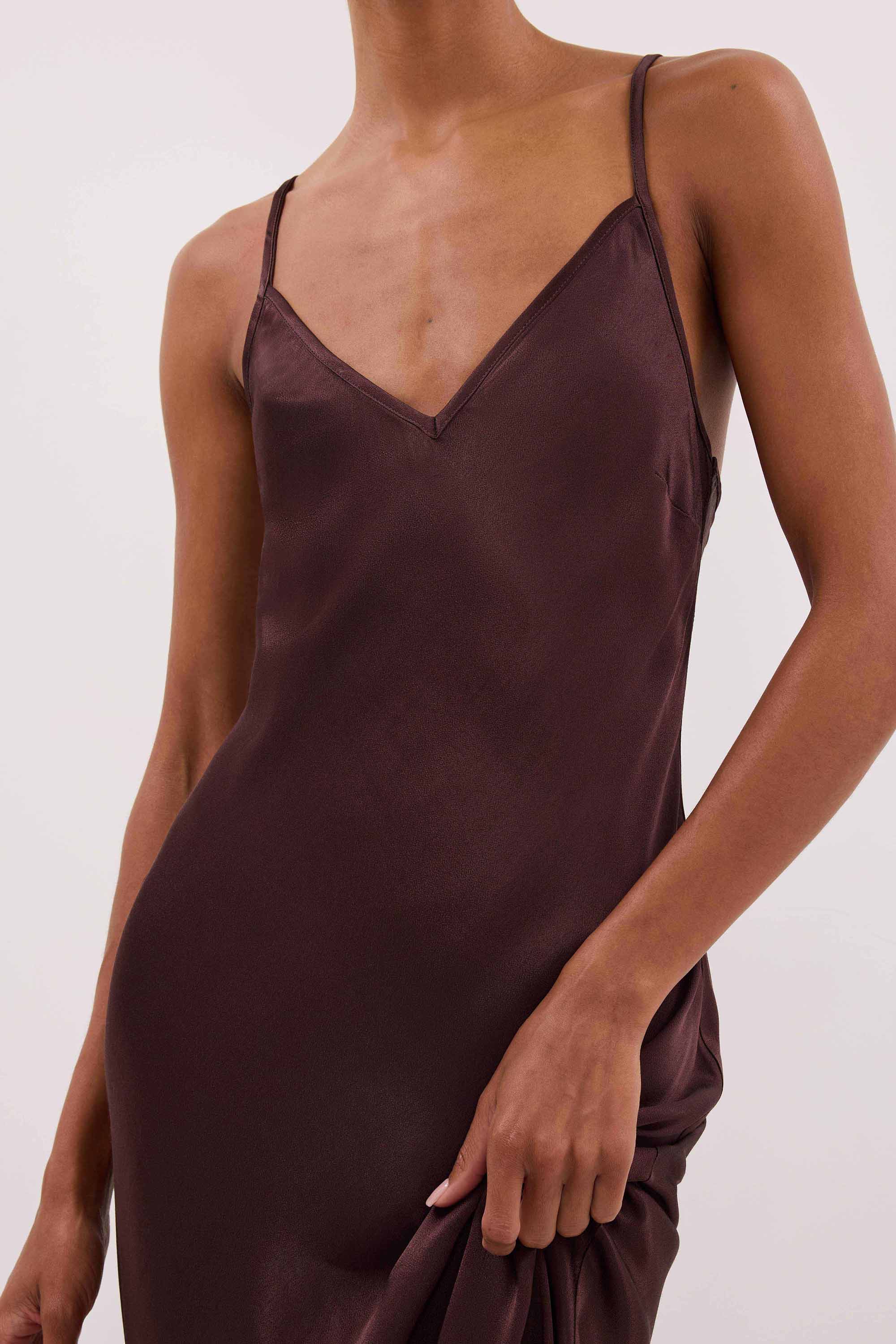 JOEY PLUM CHOC SATIN MAXI DRESS - Image 5