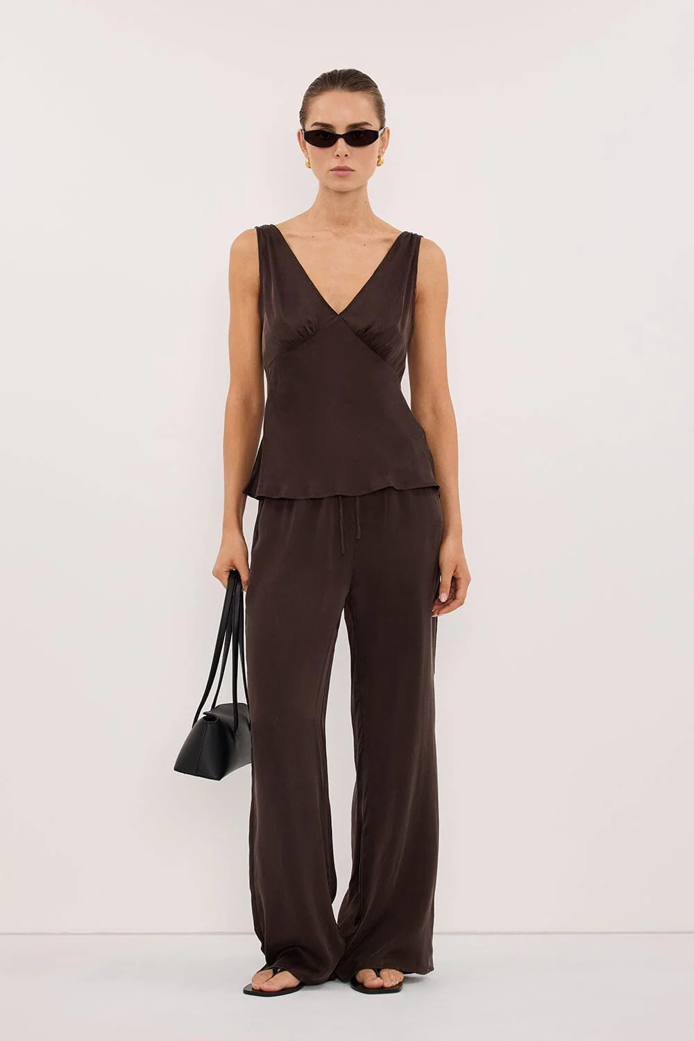 JORJA BITTER CHOC SLEEVELESS SILK TOP - Image 2