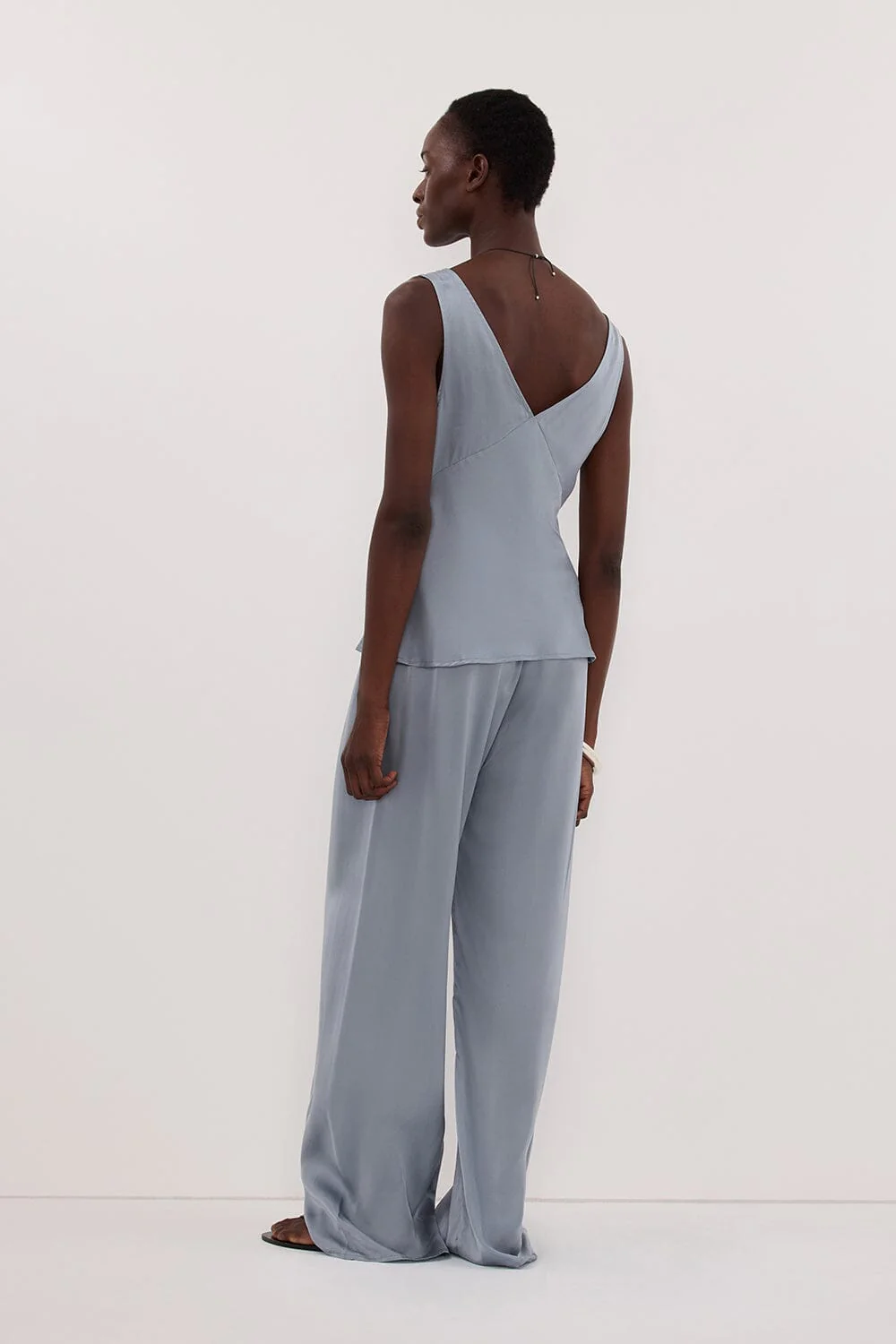 JORJA DUSTY BLUE SLEEVELESS SILK TOP - Image 5