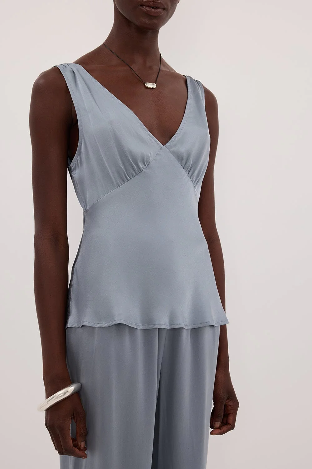 JORJA DUSTY BLUE SLEEVELESS SILK TOP - Image 6