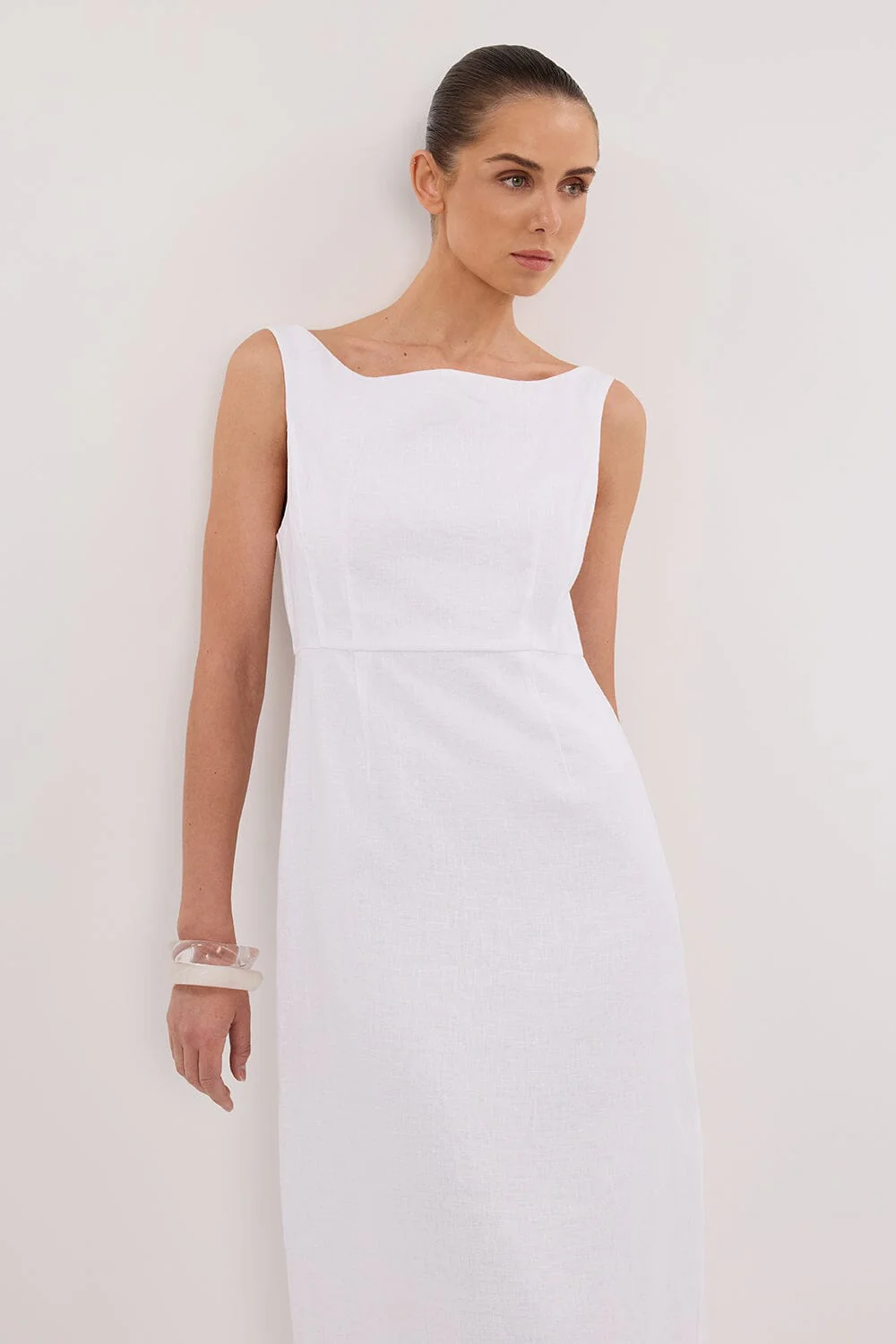 JULE WHITE LINEN MIDI DRESS - Image 2