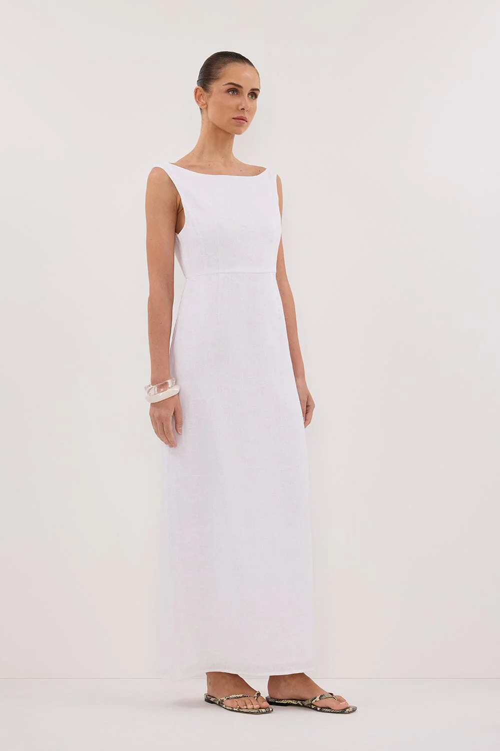JULE WHITE LINEN MIDI DRESS - Image 3