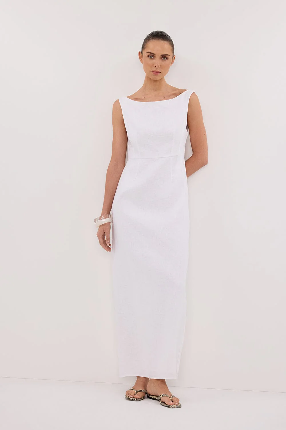 JULE WHITE LINEN MIDI DRESS - Image 6