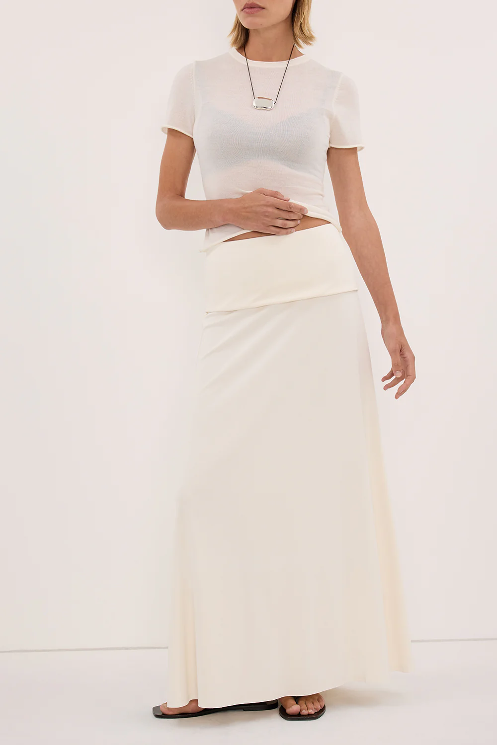 JULIE OFF WHITE MODAL BLEND MAXI SKIRT - Image 2