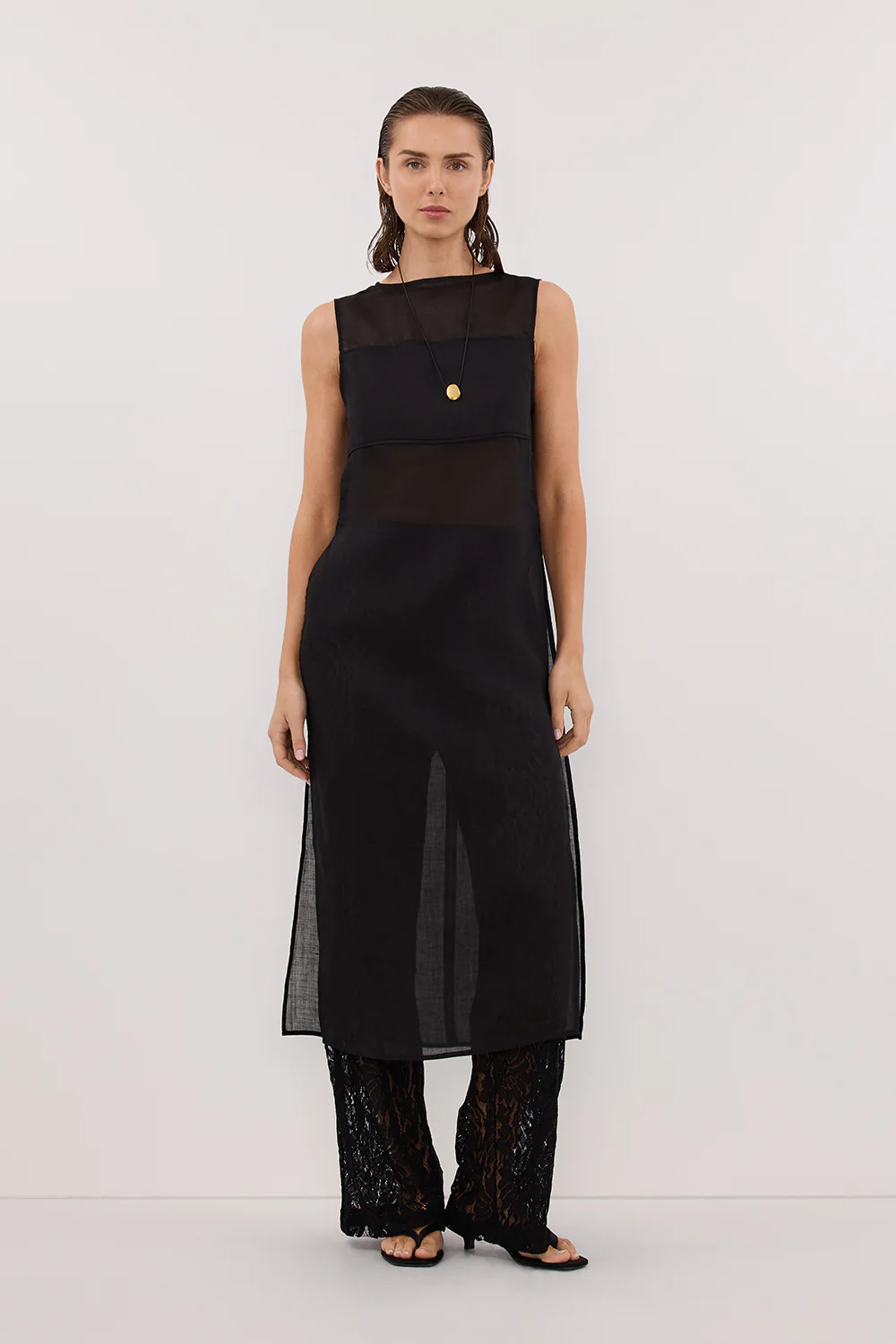 KAI BLACK SLEEVELESS RAMIE TUNIC TOP - Image 2