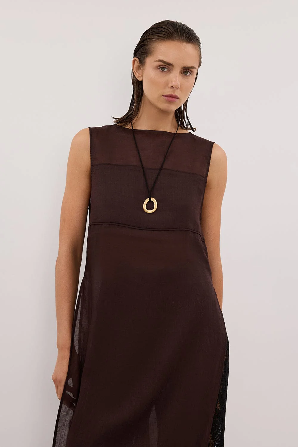 KAI BURNT CHOC SLEEVELESS RAMIE TUNIC TOP - Image 2