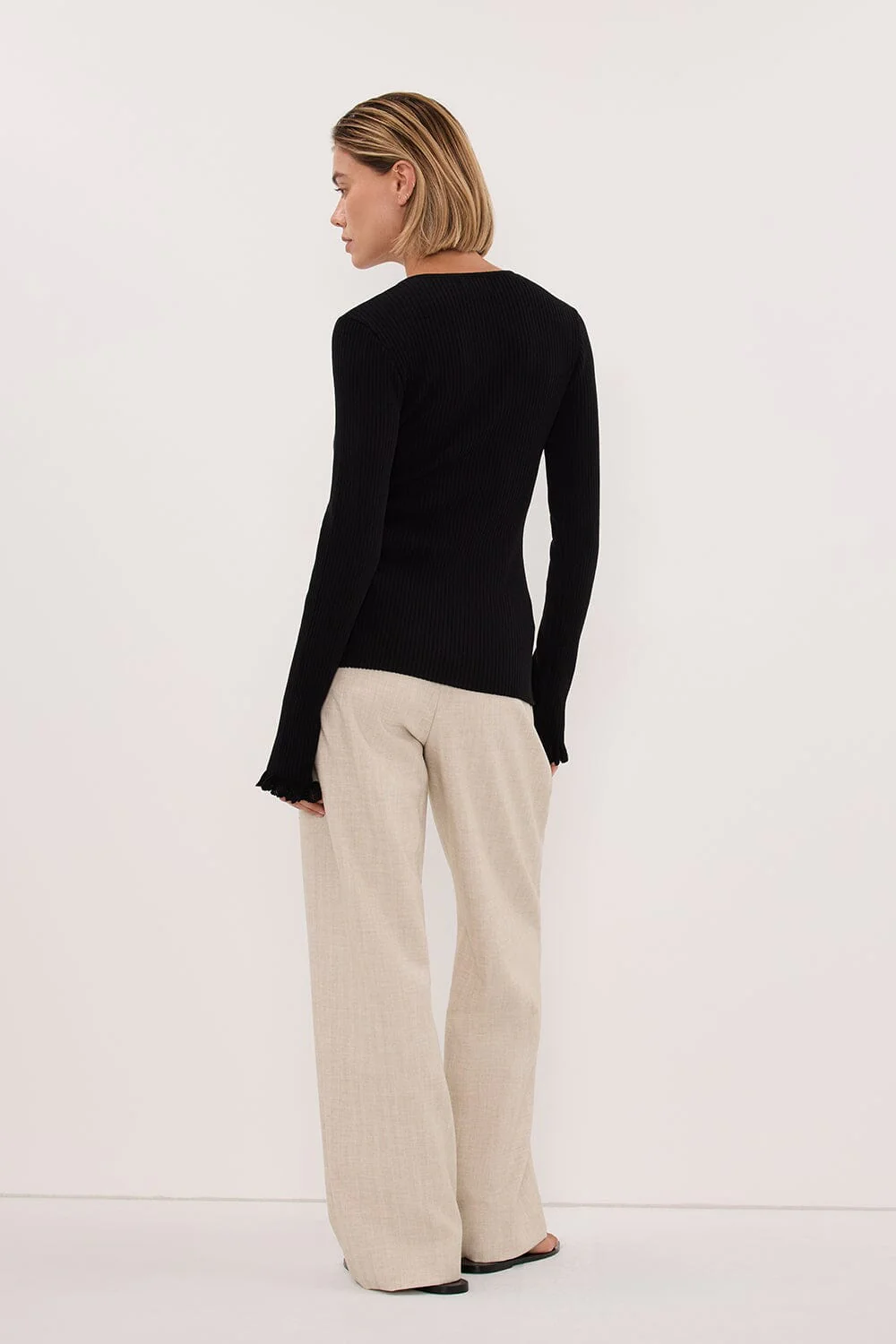 KAIA BLACK RUFFLE KNIT CARDIGAN - Image 7