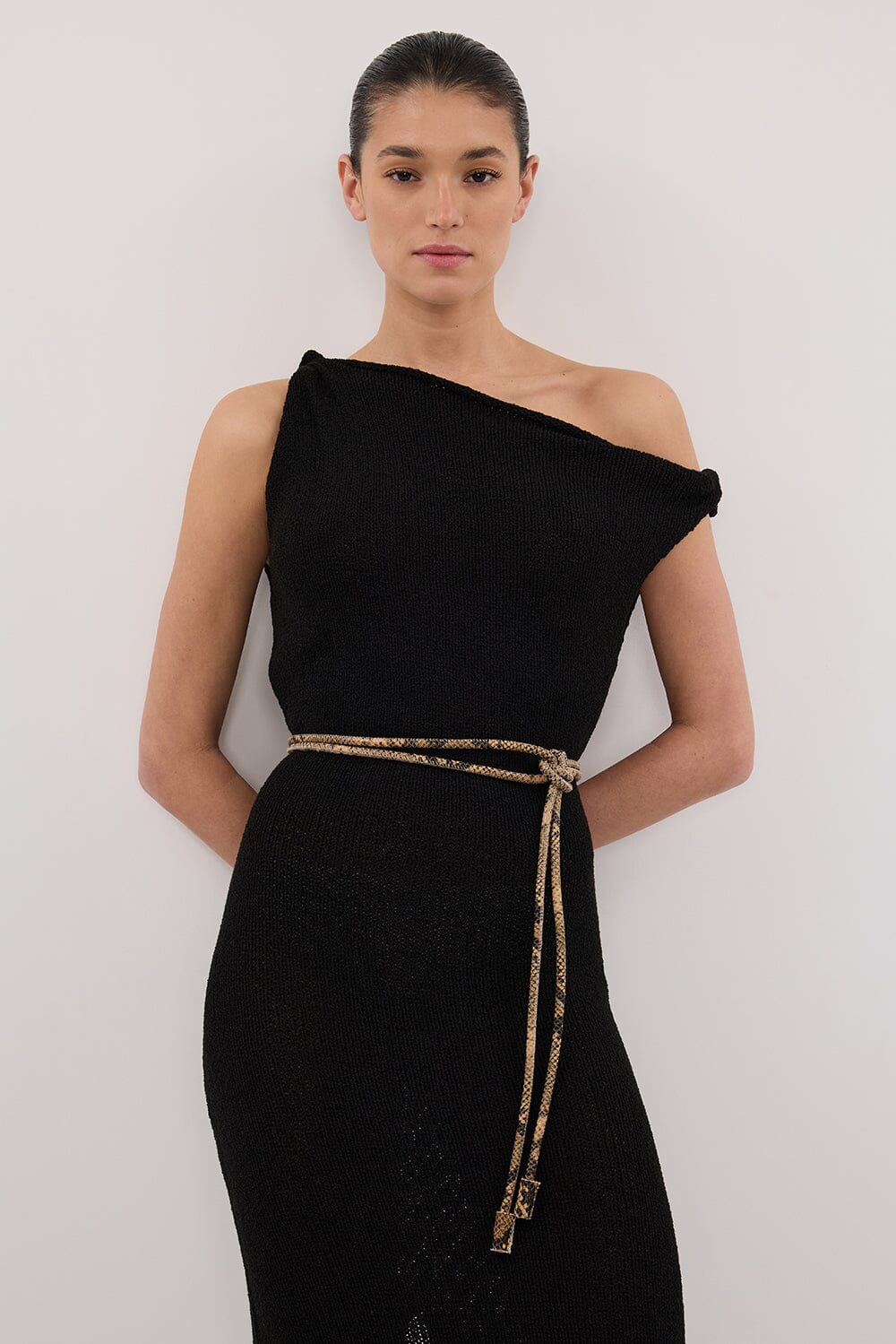 KARA BLACK KNIT SLEEVELESS MIDI DRESS - Image 2