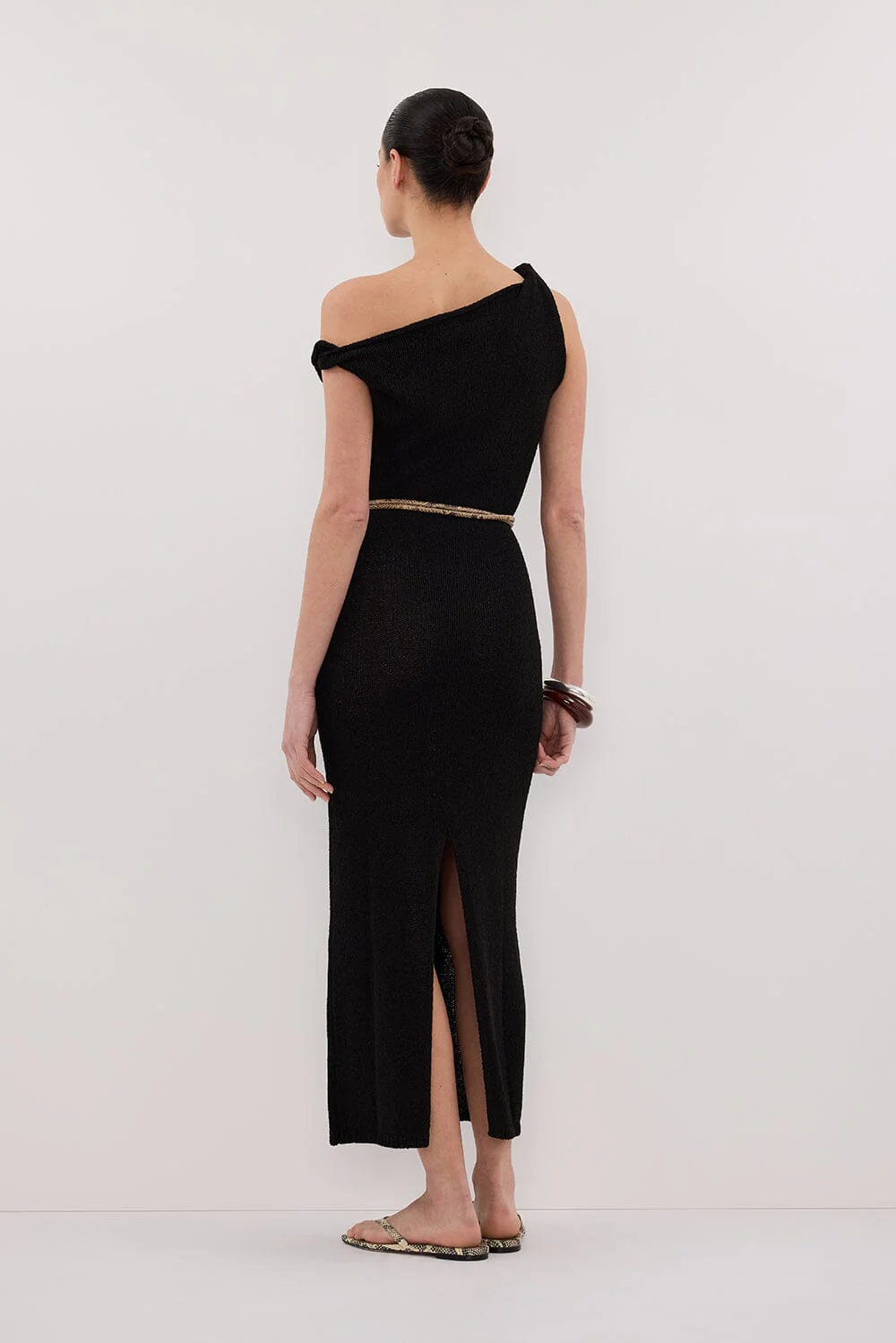 KARA BLACK KNIT SLEEVELESS MIDI DRESS - Image 4
