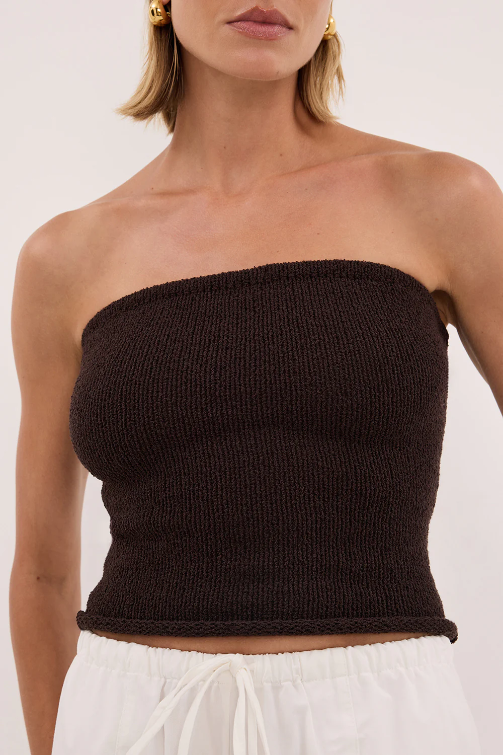 KARA CHOC STRAPLESS BANDEAU KNIT TOP - Image 5