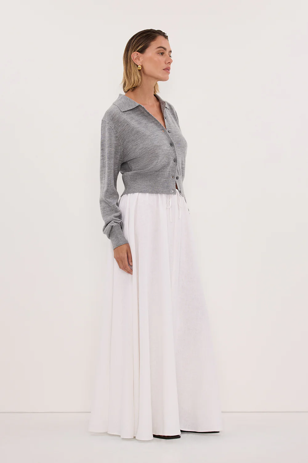 KYRA SILVER LONG SLEEVE MERINO WOOL CARDIGAN - Image 3