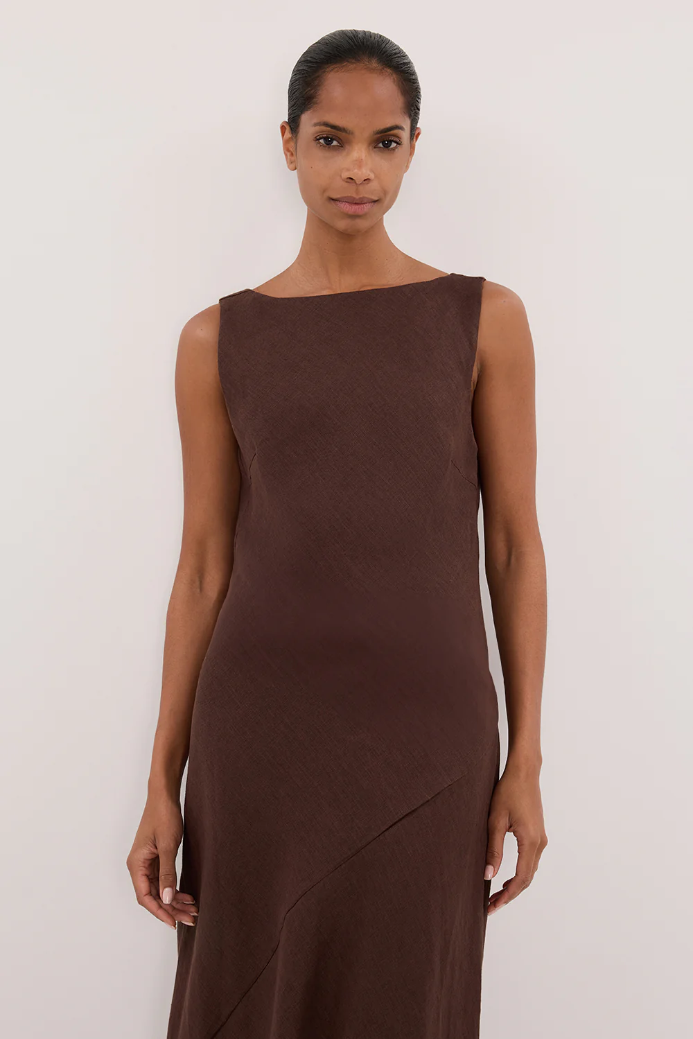LACY COCOA SLEEVELESS LINEN MIDI DRESS - Image 2