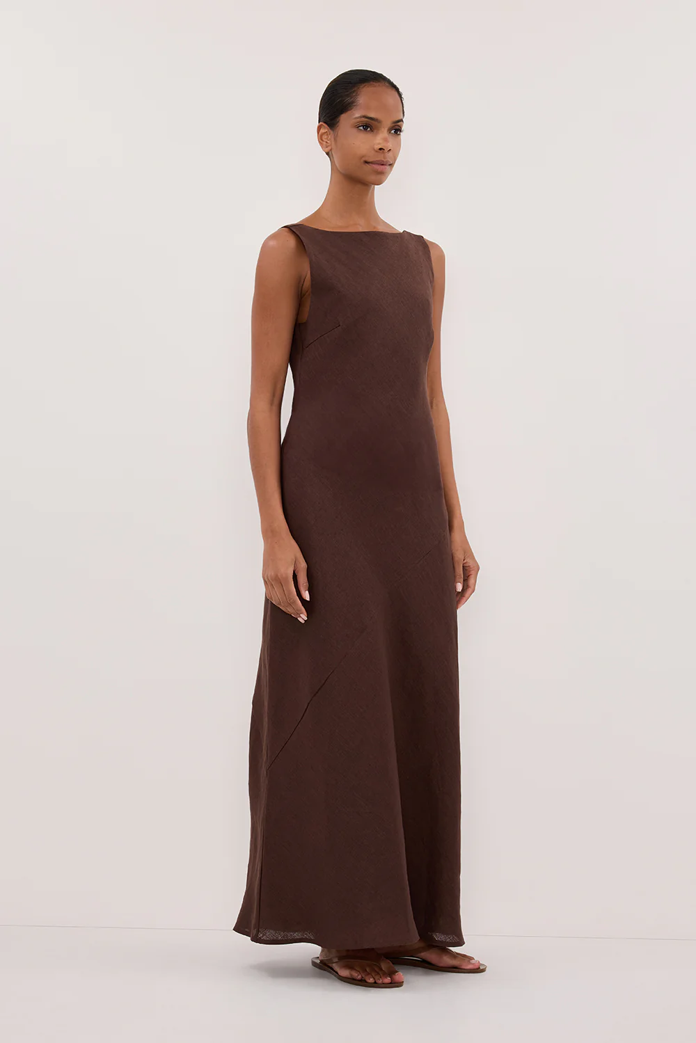 LACY COCOA SLEEVELESS LINEN MIDI DRESS - Image 3
