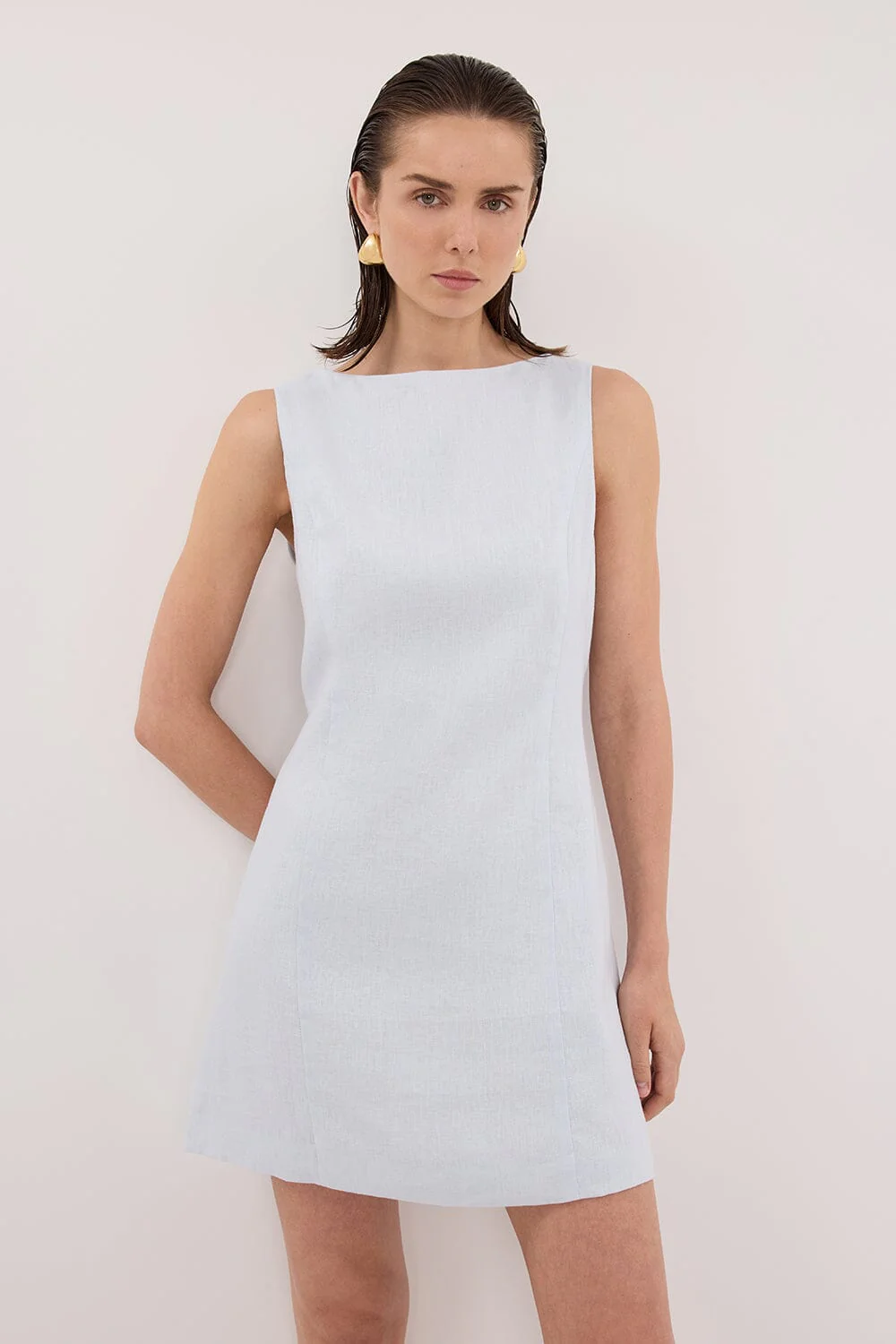 LACY CORNFLOWER LINEN MINI DRESS - Image 2