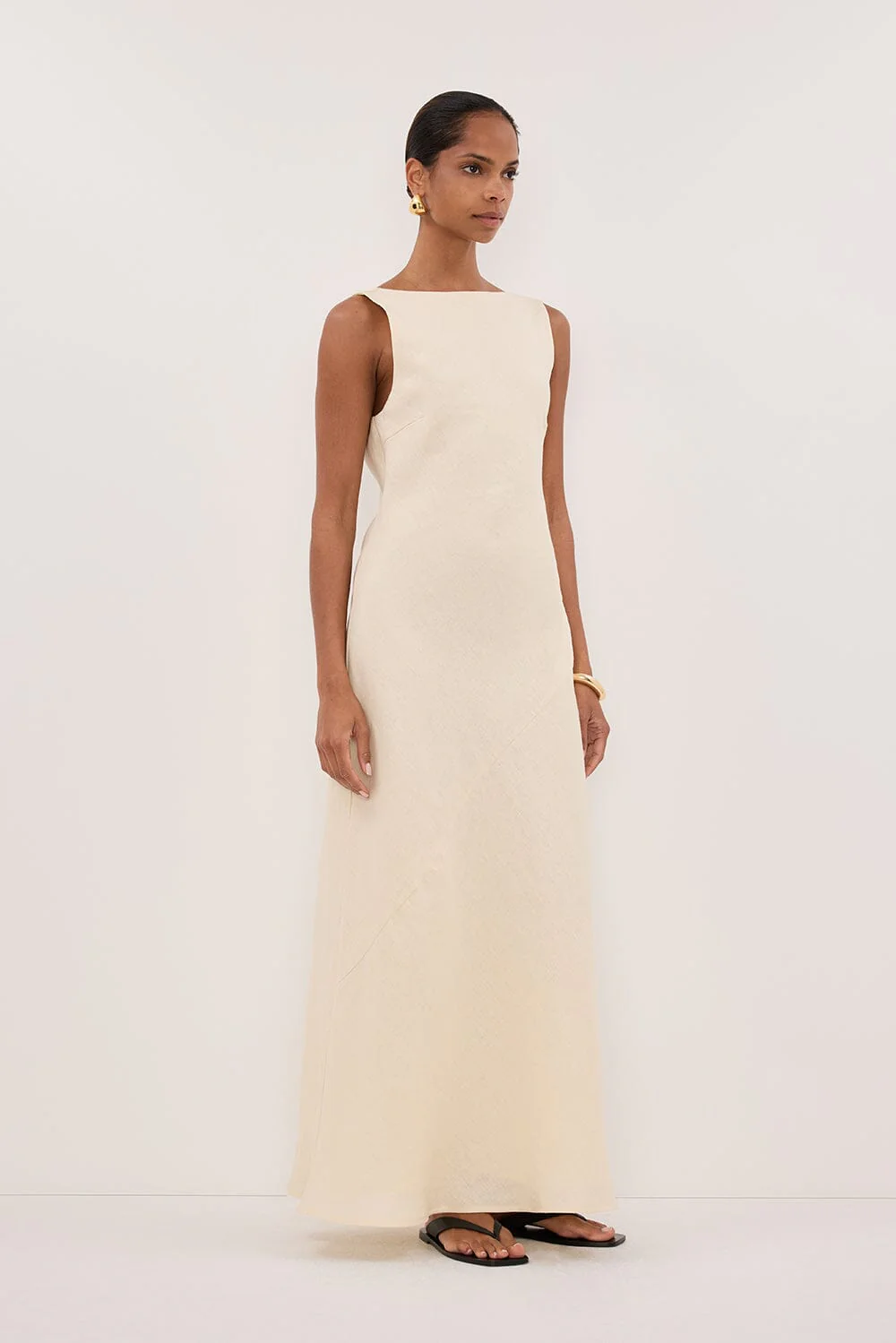 LACY STRAW SLEEVELESS LINEN MIDI DRESS - Image 3