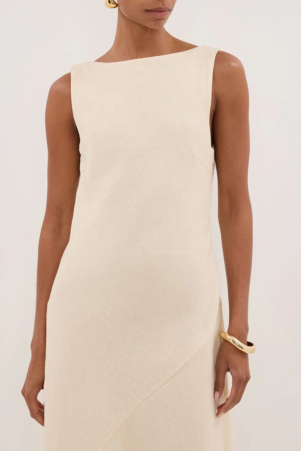 LACY STRAW SLEEVELESS LINEN MIDI DRESS - Image 5