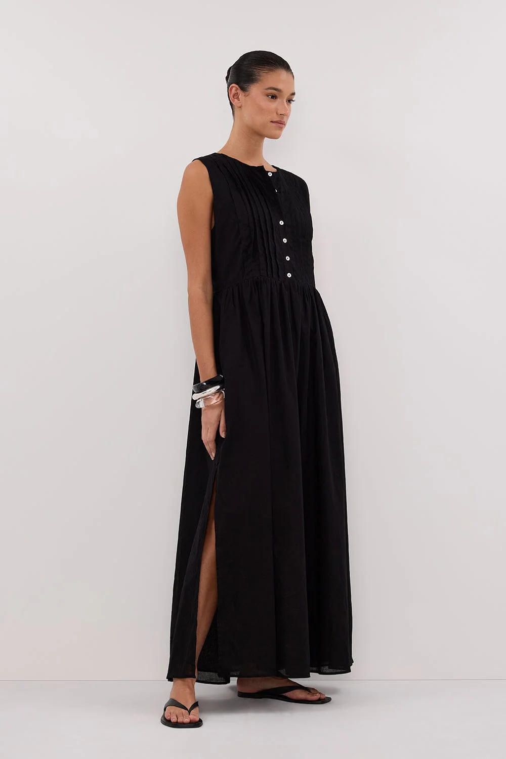 LARS BLACK PINTUCK LINEN MIDI DRESS - Image 3