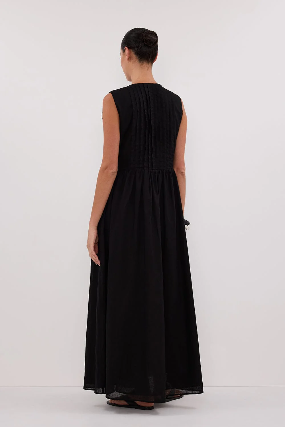 LARS BLACK PINTUCK LINEN MIDI DRESS - Image 4