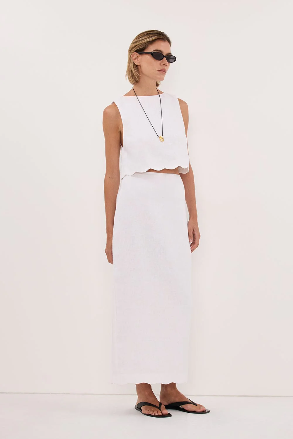 LELA WHITE LINEN MIDI SKIRT - Image 3