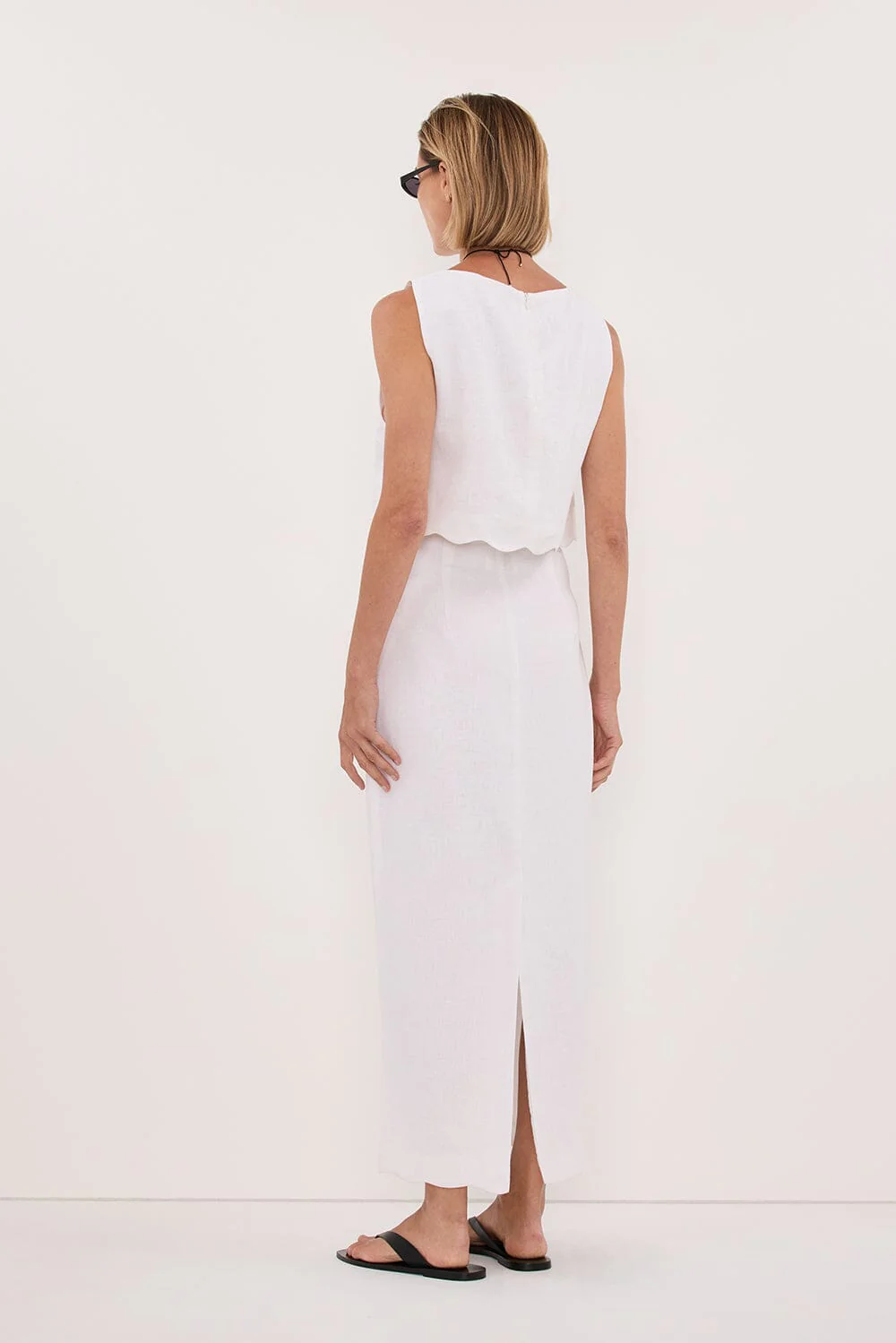LELA WHITE LINEN MIDI SKIRT - Image 4