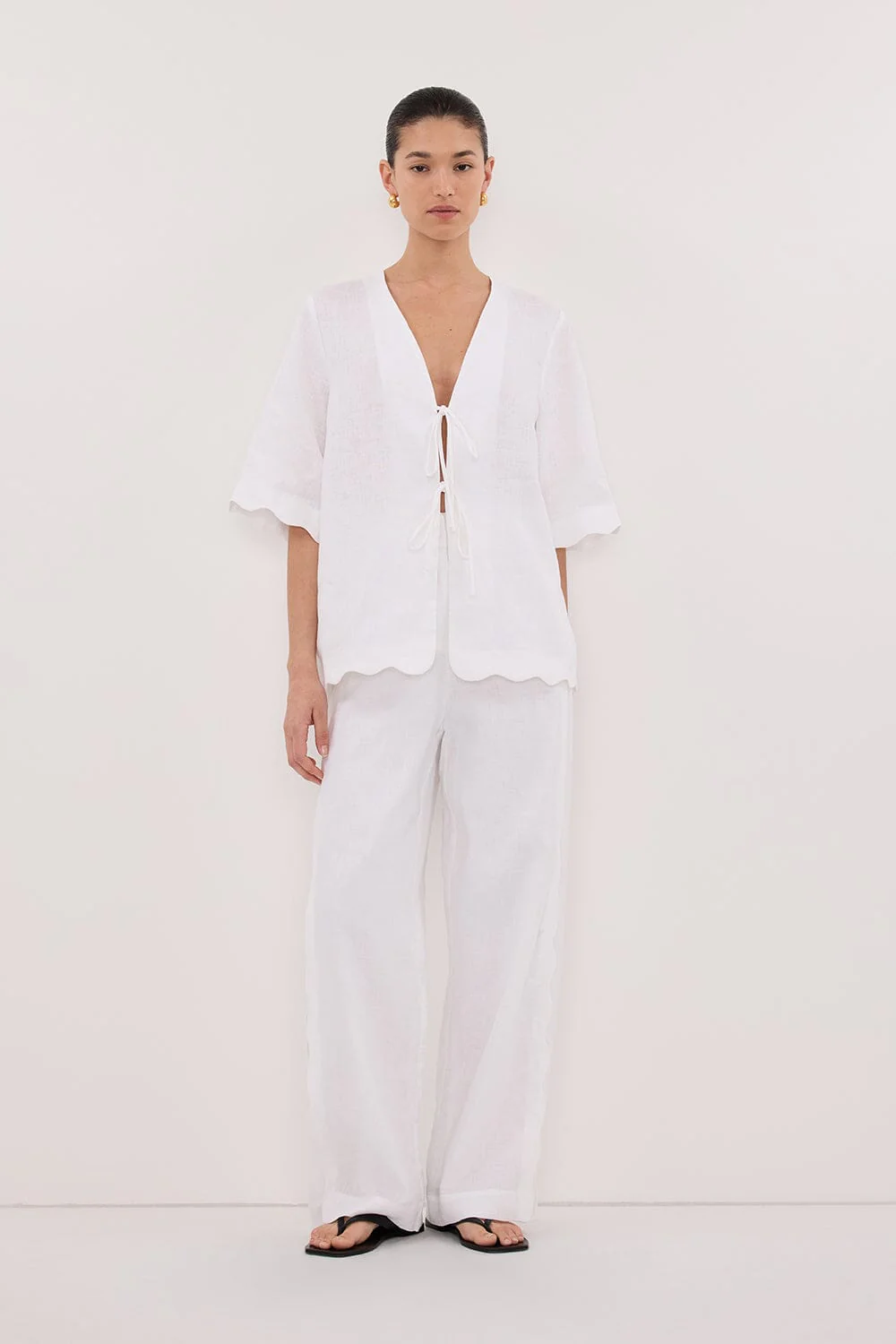 LELA WHITE SHORT SLEEVE LINEN SHIRT - Image 5