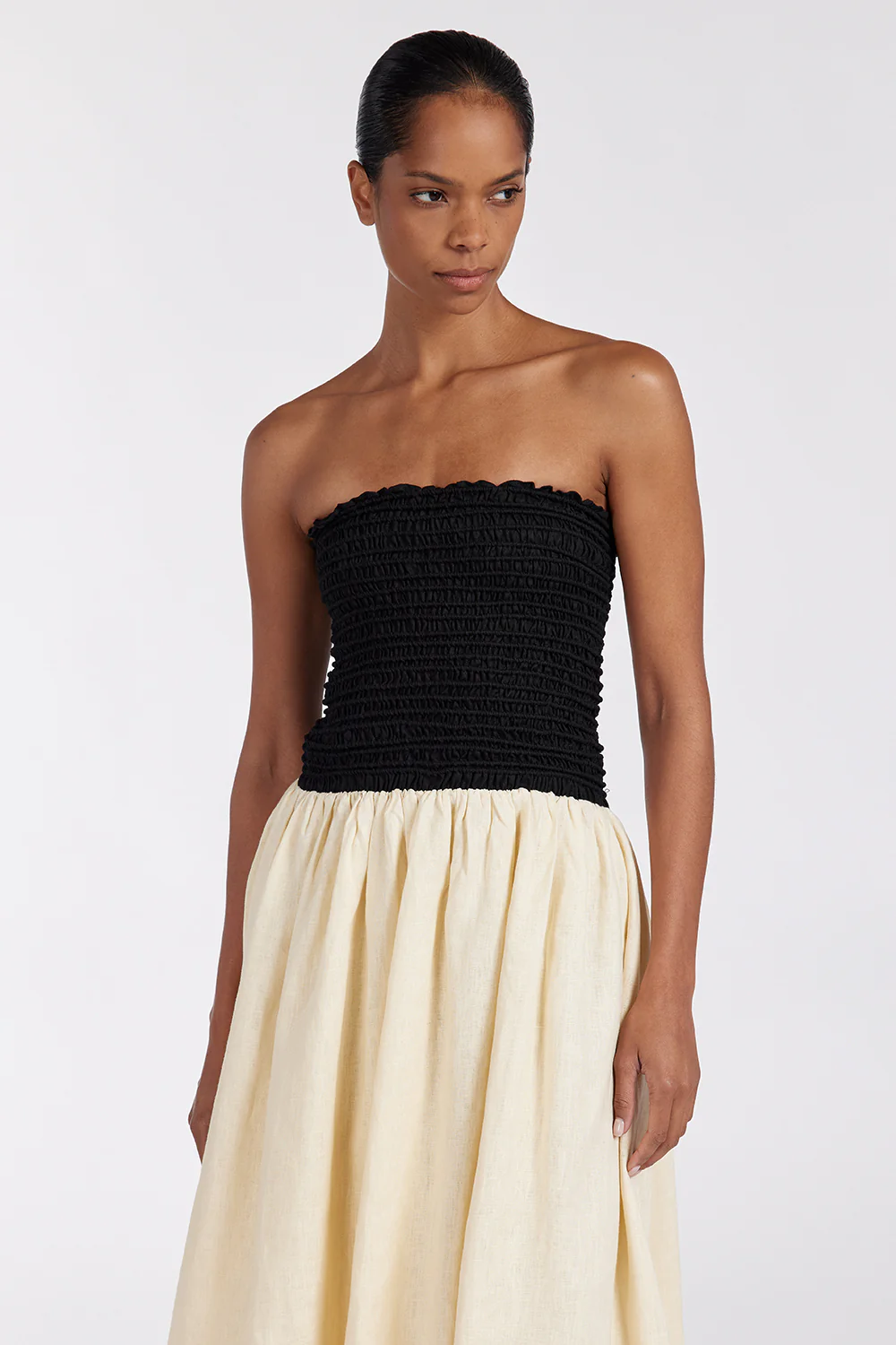 LEN BLACK STRAPLESS MIDI DRESS - Image 2