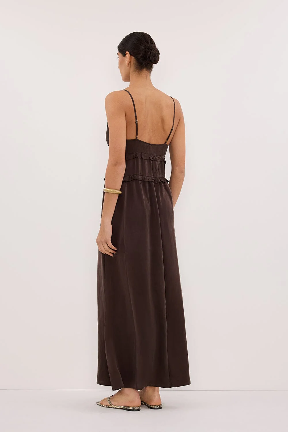 LENA BITTER CHOC SILK SLEEVELESS MAXI DRESS - Image 4