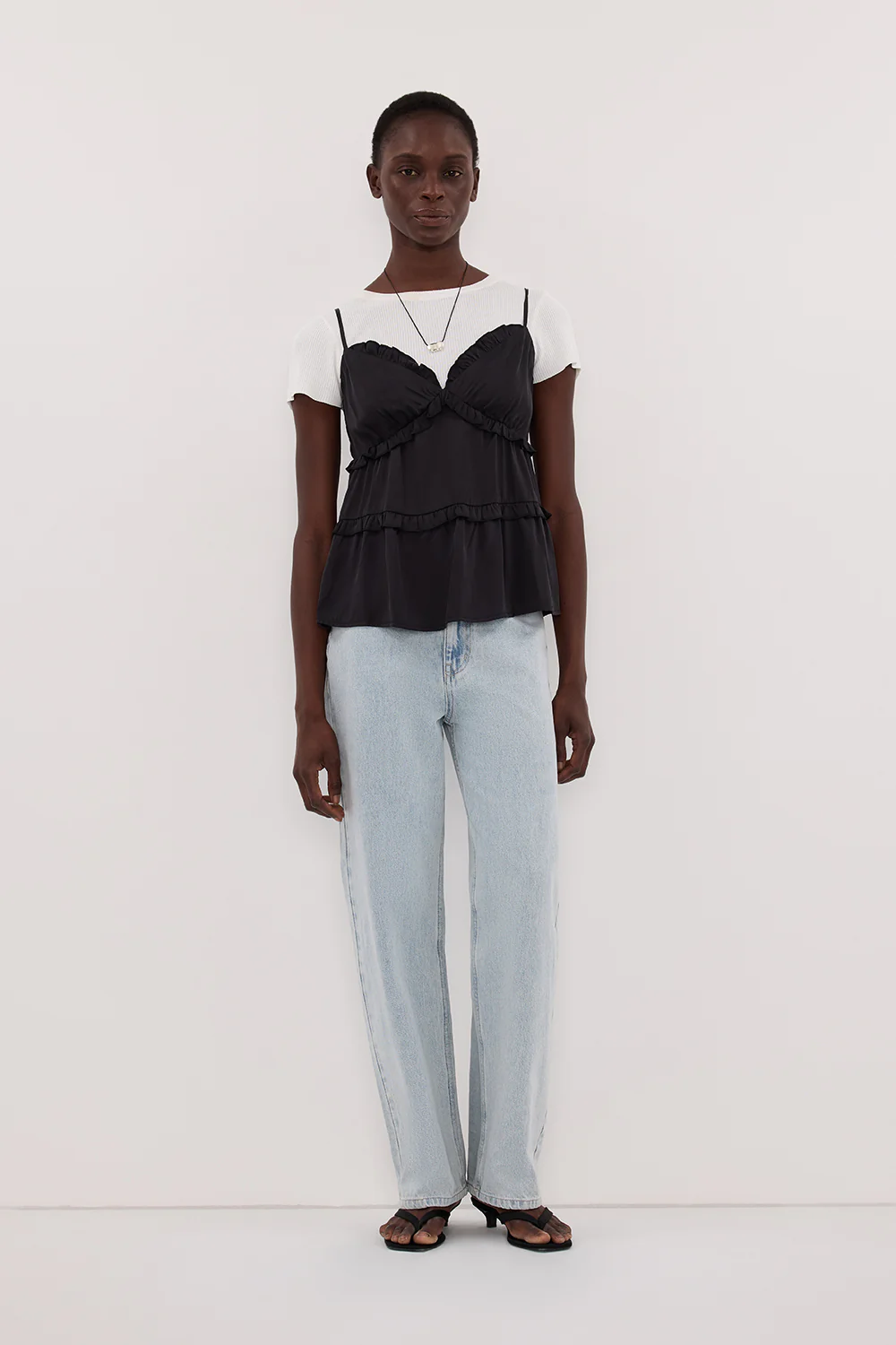 LENA BLACK SILK SLEEVELESS FRILL TOP - Image 6
