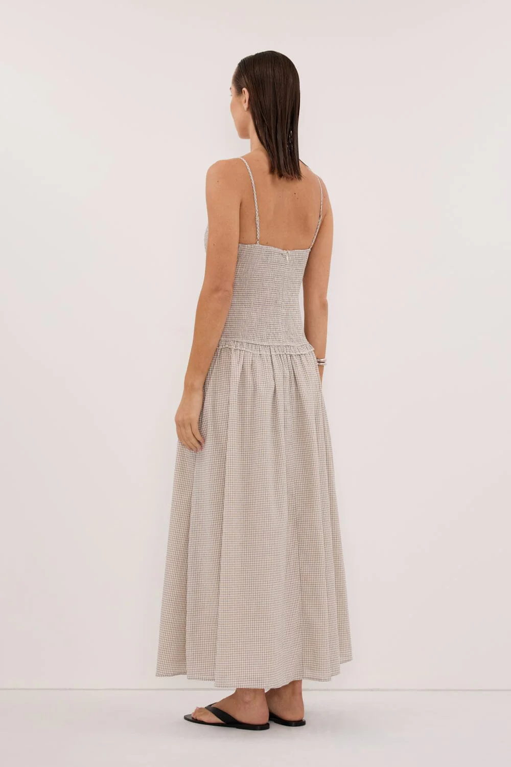 LILITH SLEEVELESS CHECK COTTON MIDI DRESS - Image 5