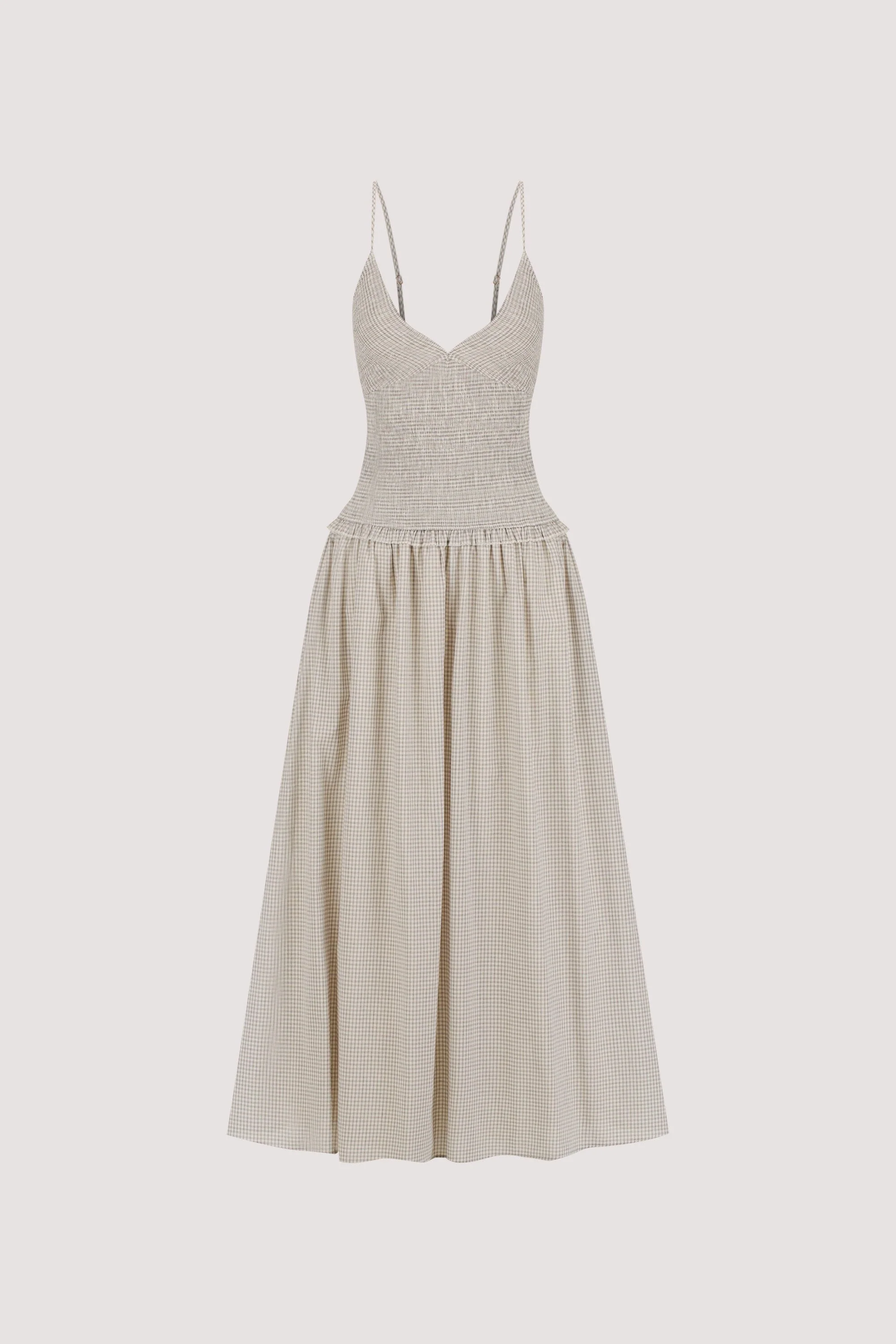 LILITH SLEEVELESS CHECK COTTON MIDI DRESS - Image 7