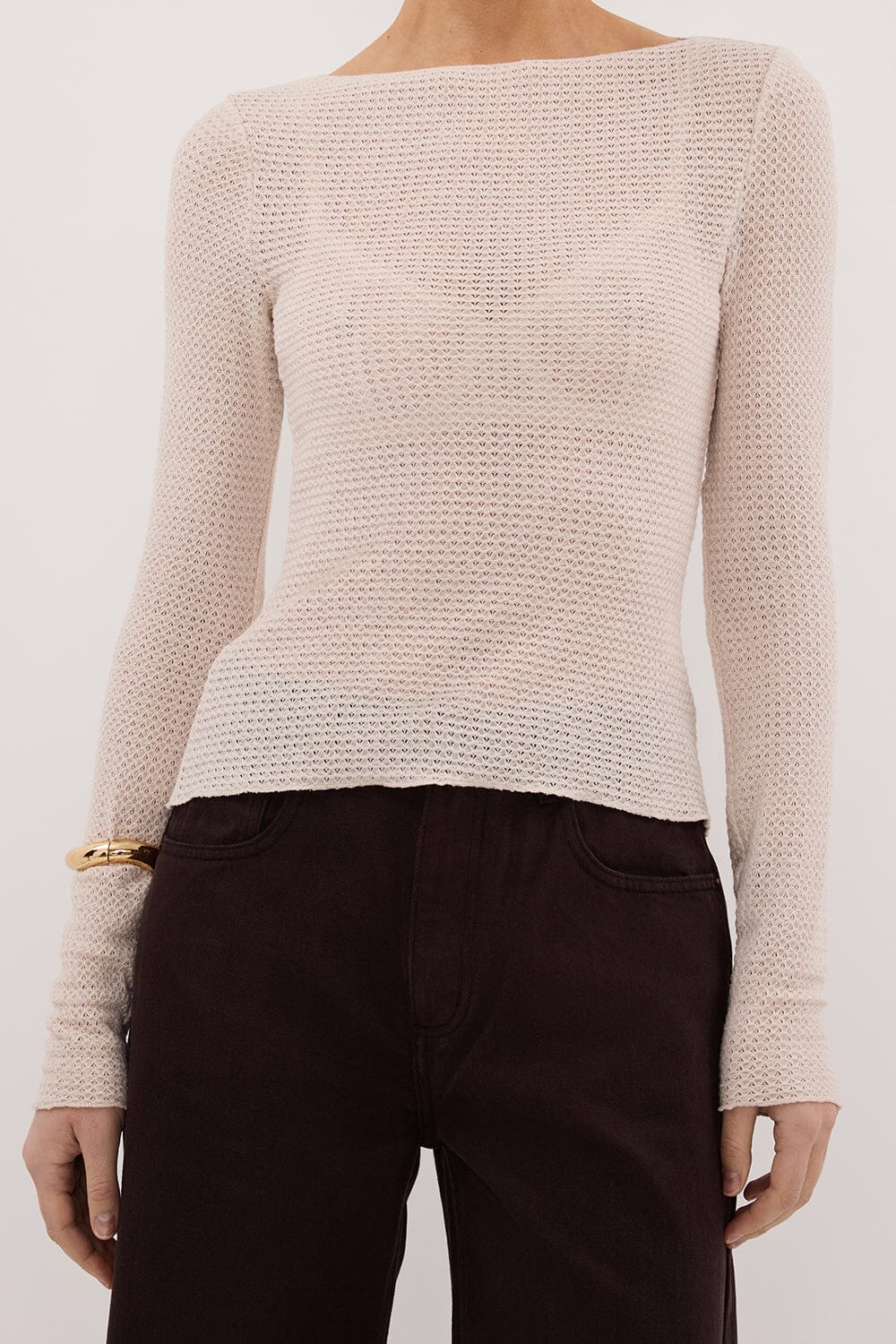 LILY STONE LONG SLEEVE BOAT NECK TEXTURED TOP - Image 5