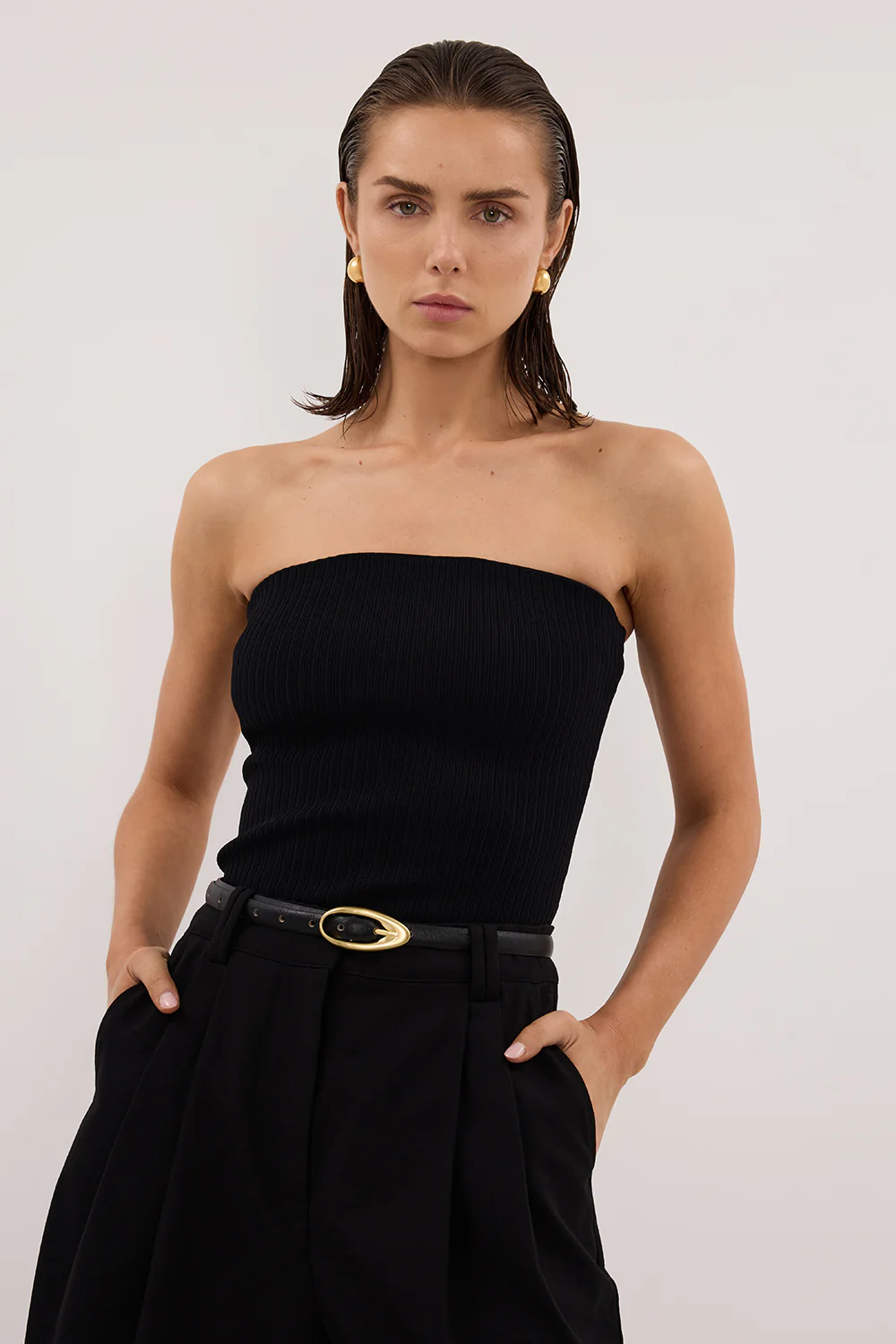 LIMA BLACK STRAPLESS BANDEAU KNIT TOP - Image 2