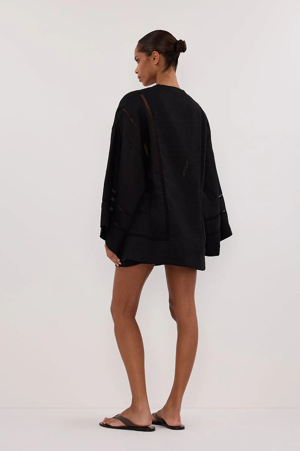 LINDSAY BLACK LINEN KIMONO TOP - Image 4