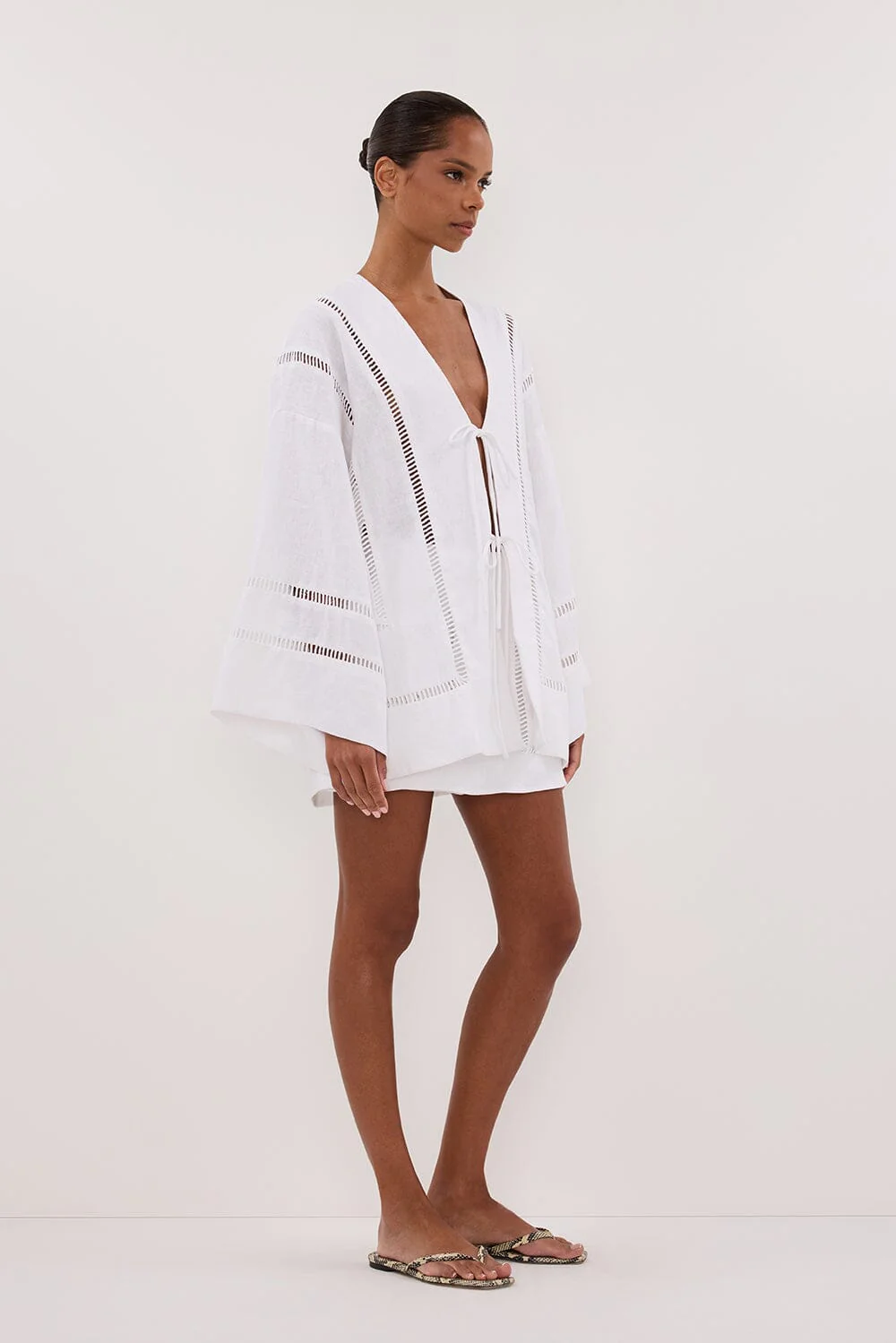 LINDSAY WHITE LINEN KIMONO TOP - Image 3